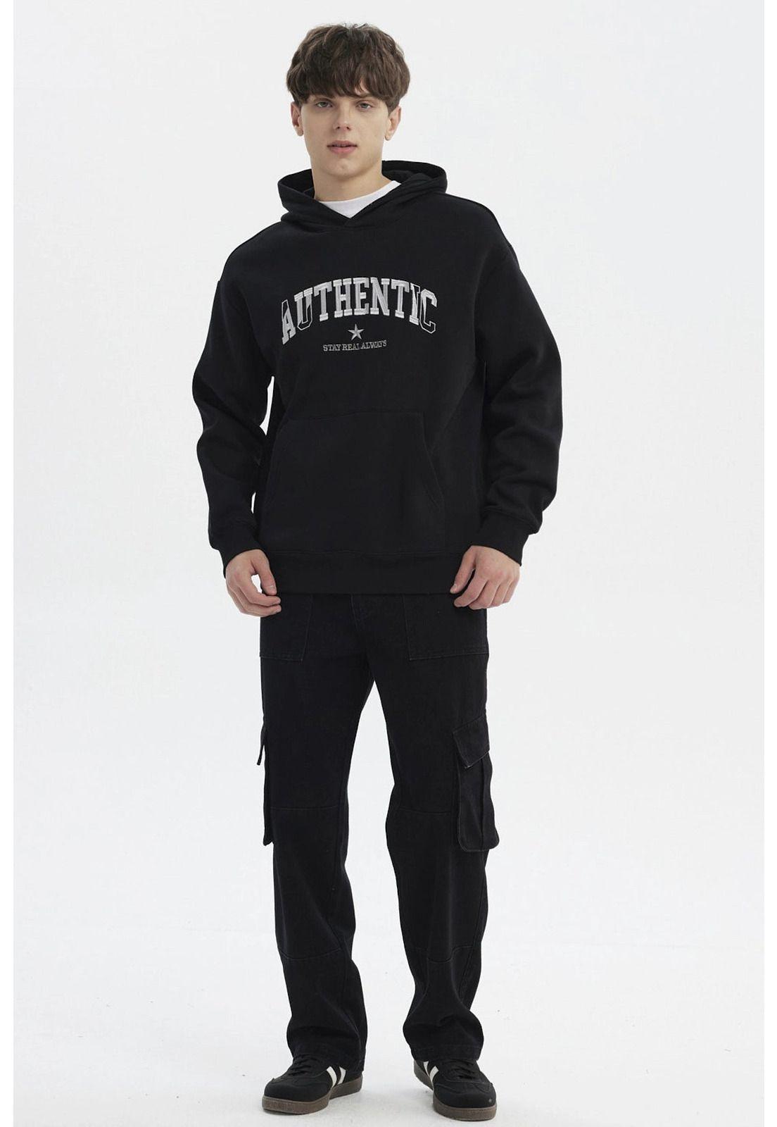 Polerón Hombre Slim Con Gorro Negro-3