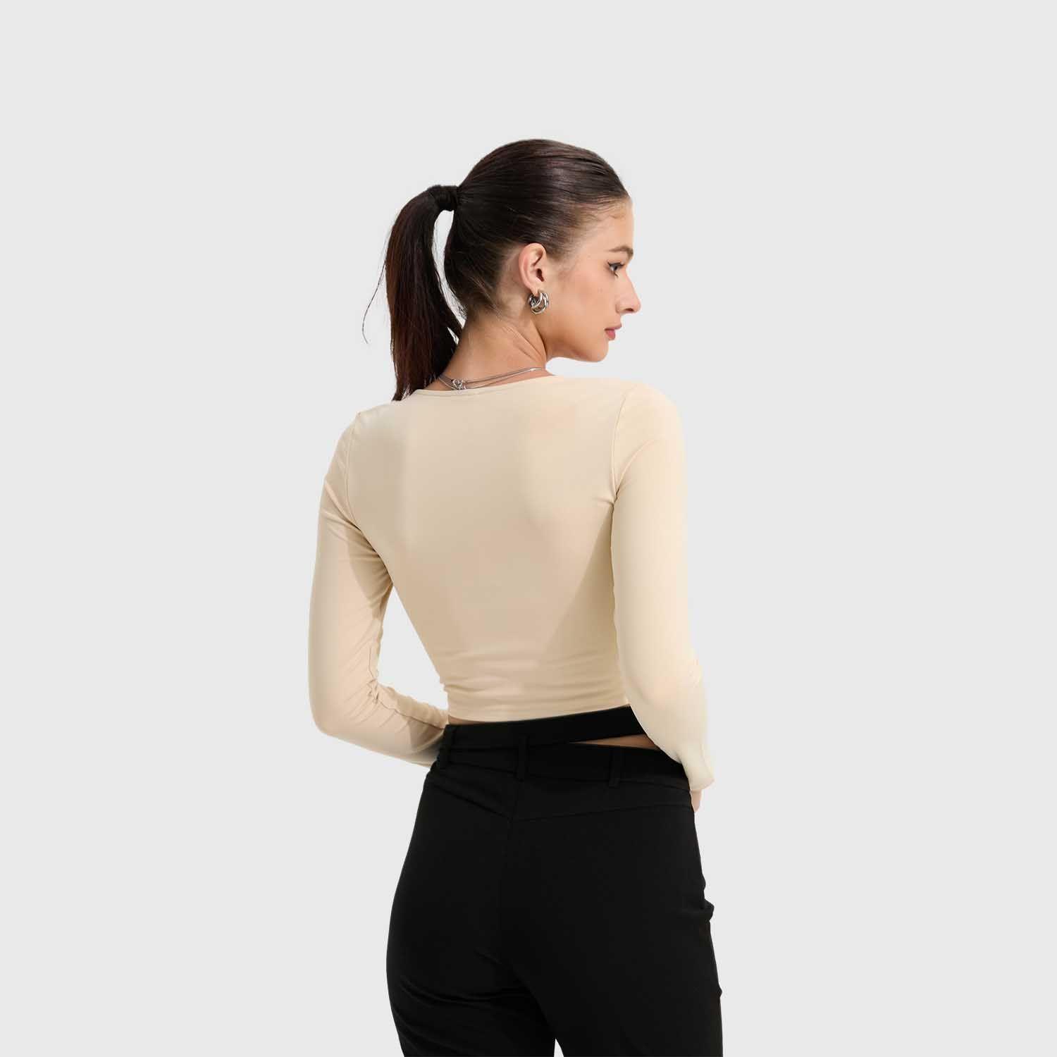 Polera Mujer Escote Cuadrado Beige Claro Fashion's Park-2