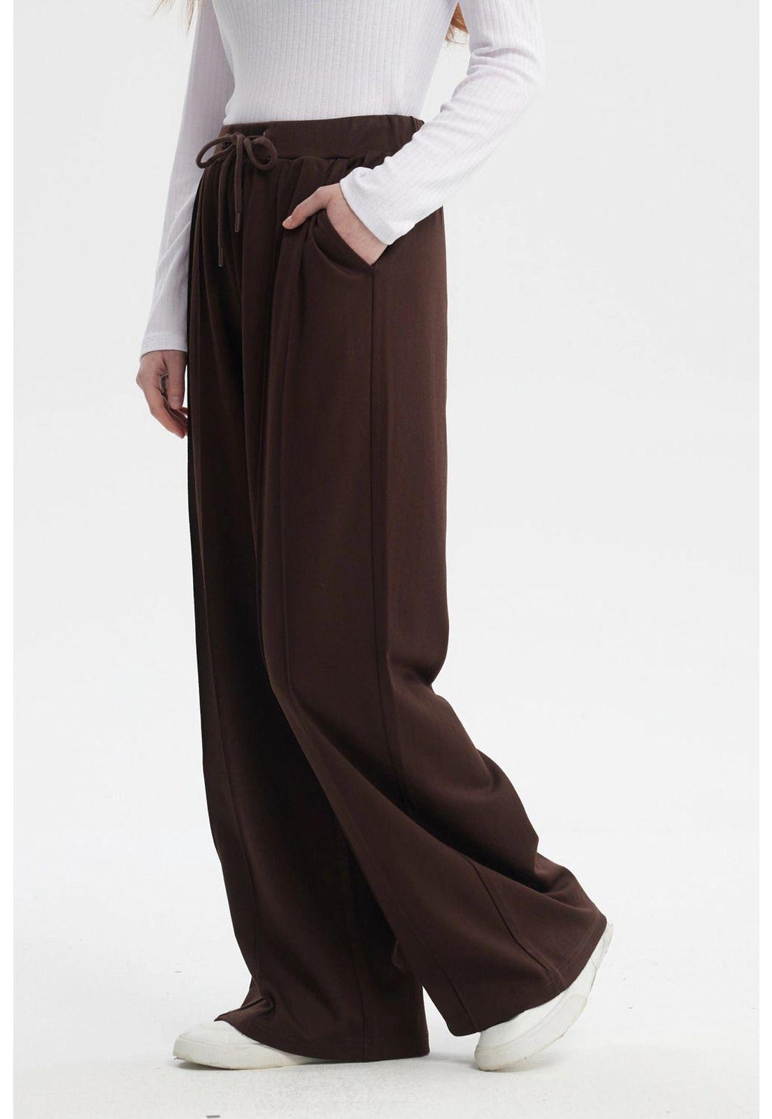 Pantalón Mujer Sastrero Pretina Cordón Café Oscuro-1