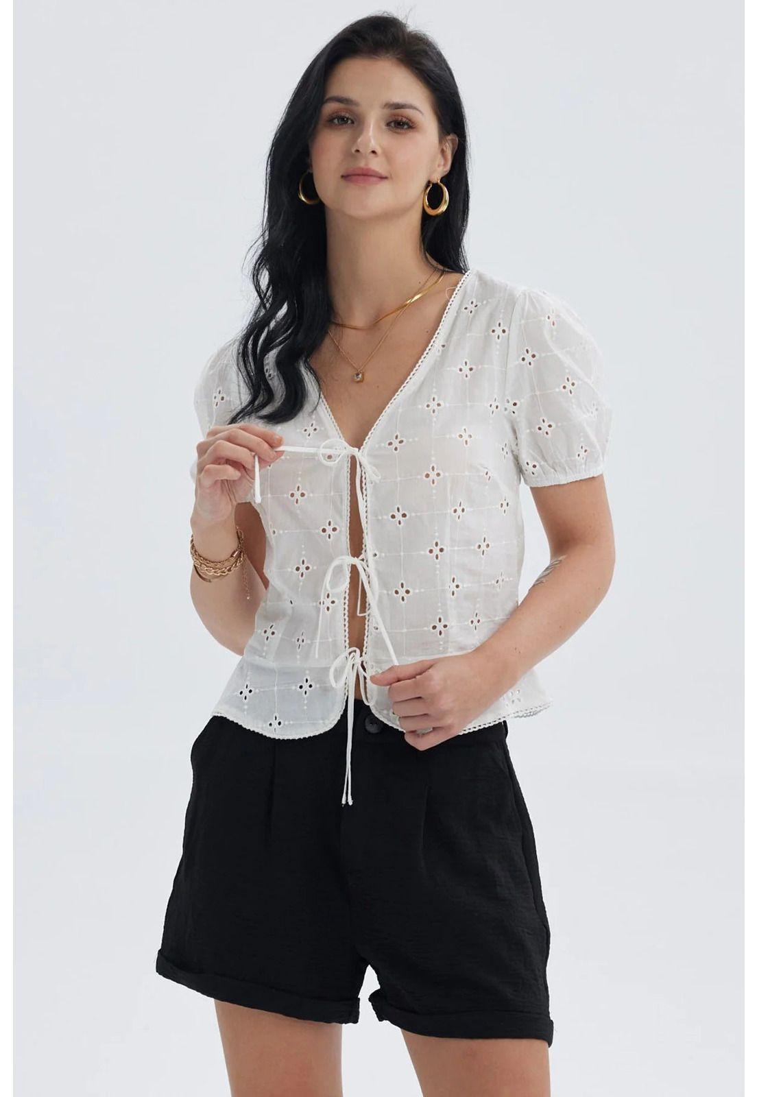 Blusa Mujer Abierta Con Amarras Crudo-0