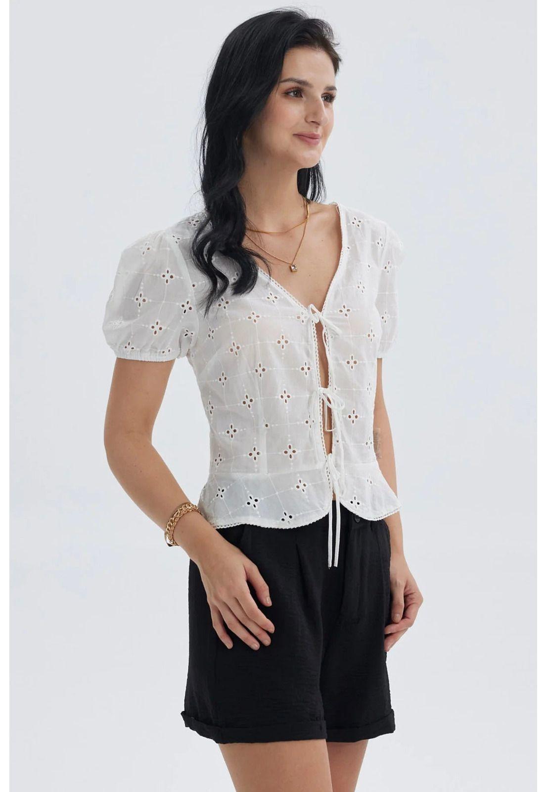Blusa Mujer Abierta Con Amarras Crudo-1
