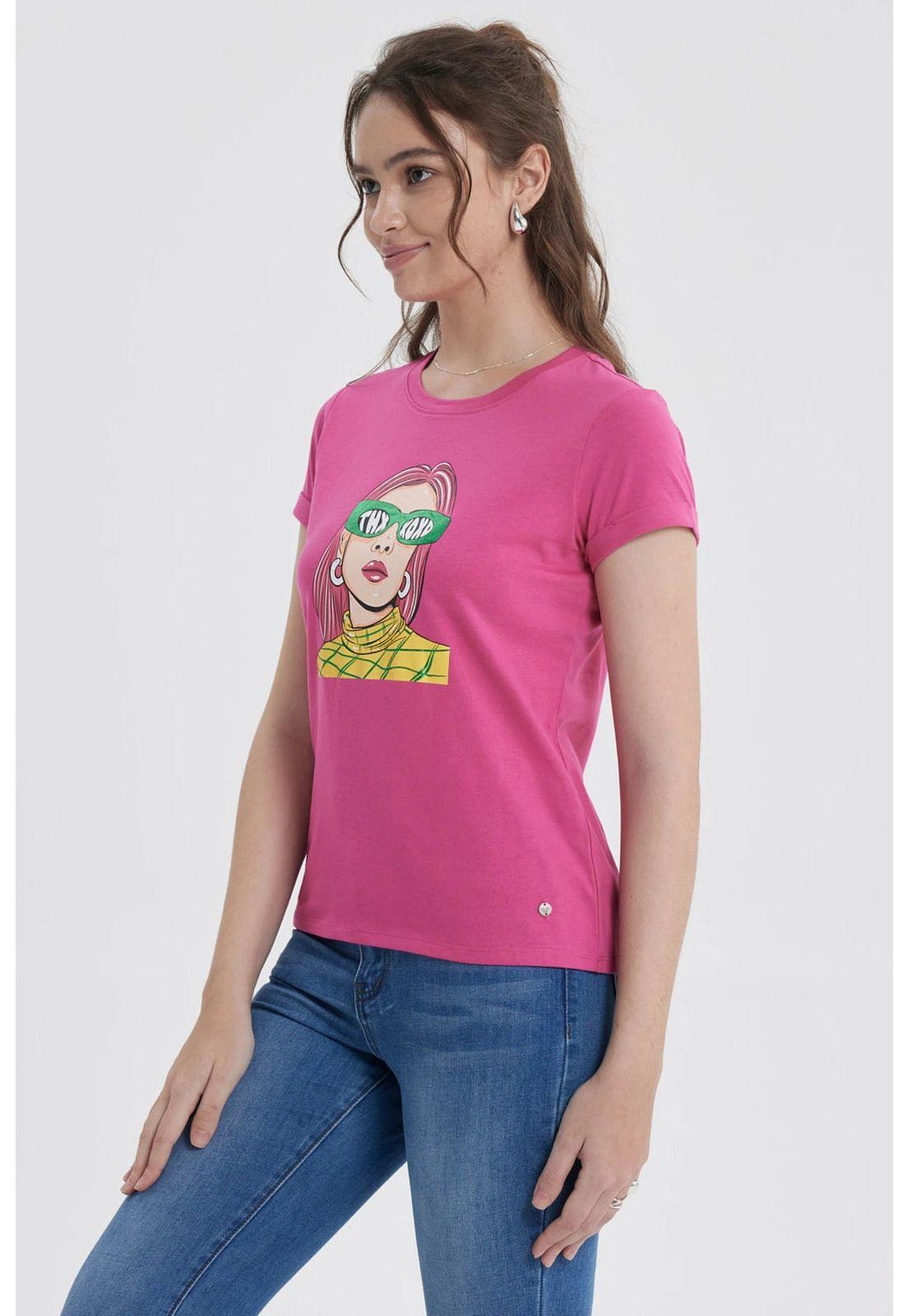 Polera Mujer Gráfica Roll Up Fucsia-1