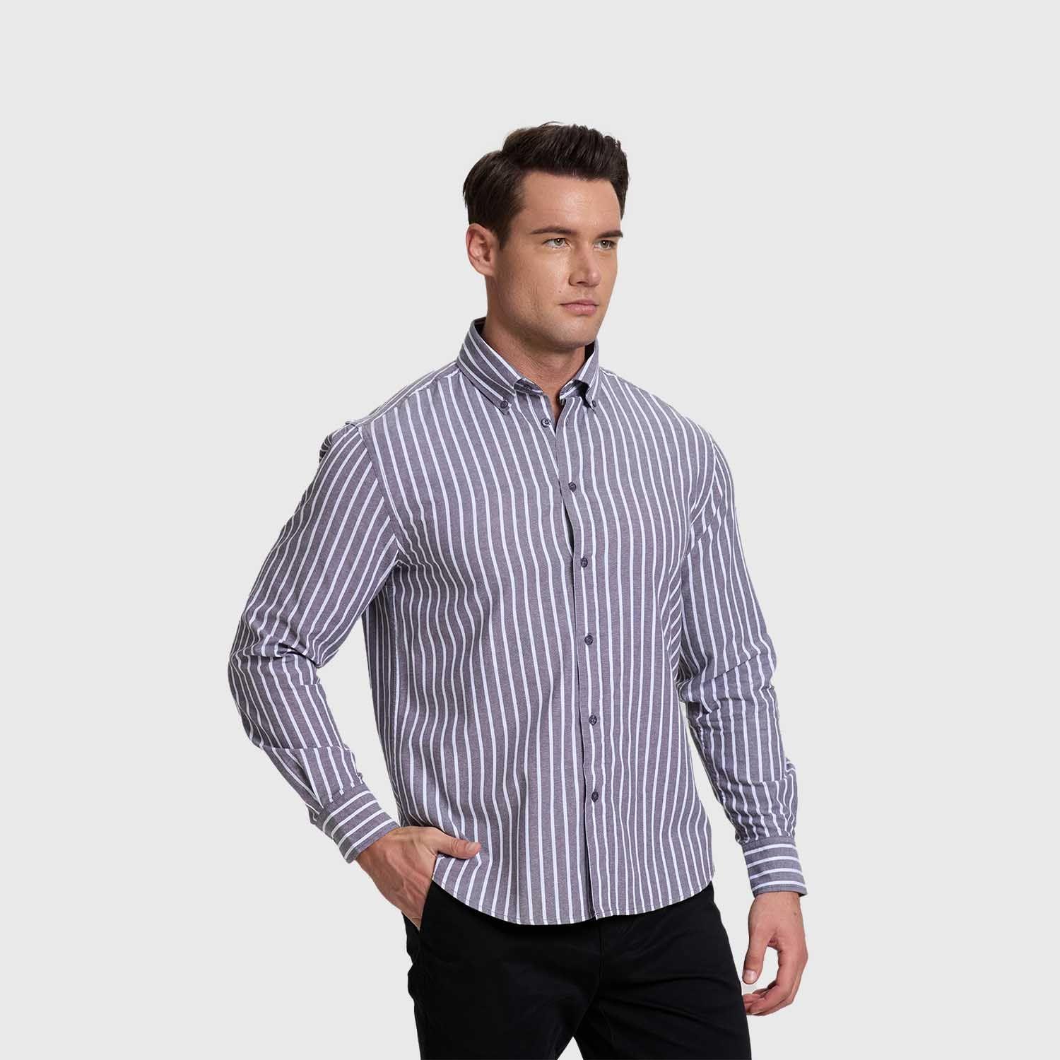 Camisa Hombre Rayas Premium Gris Fashion's Park-1