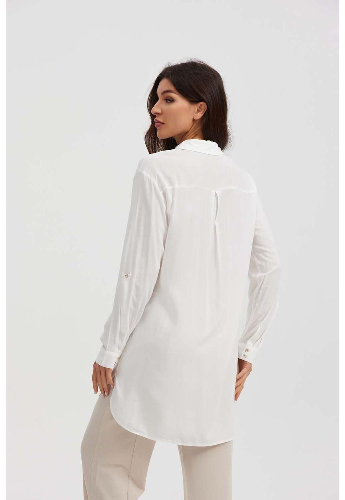 Blusa Mujer Larga Con Botón Parche Crudo-2