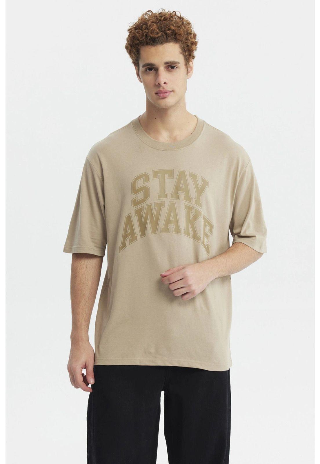 Polera Hombre Oversize Estampada Beige Oscuro-0