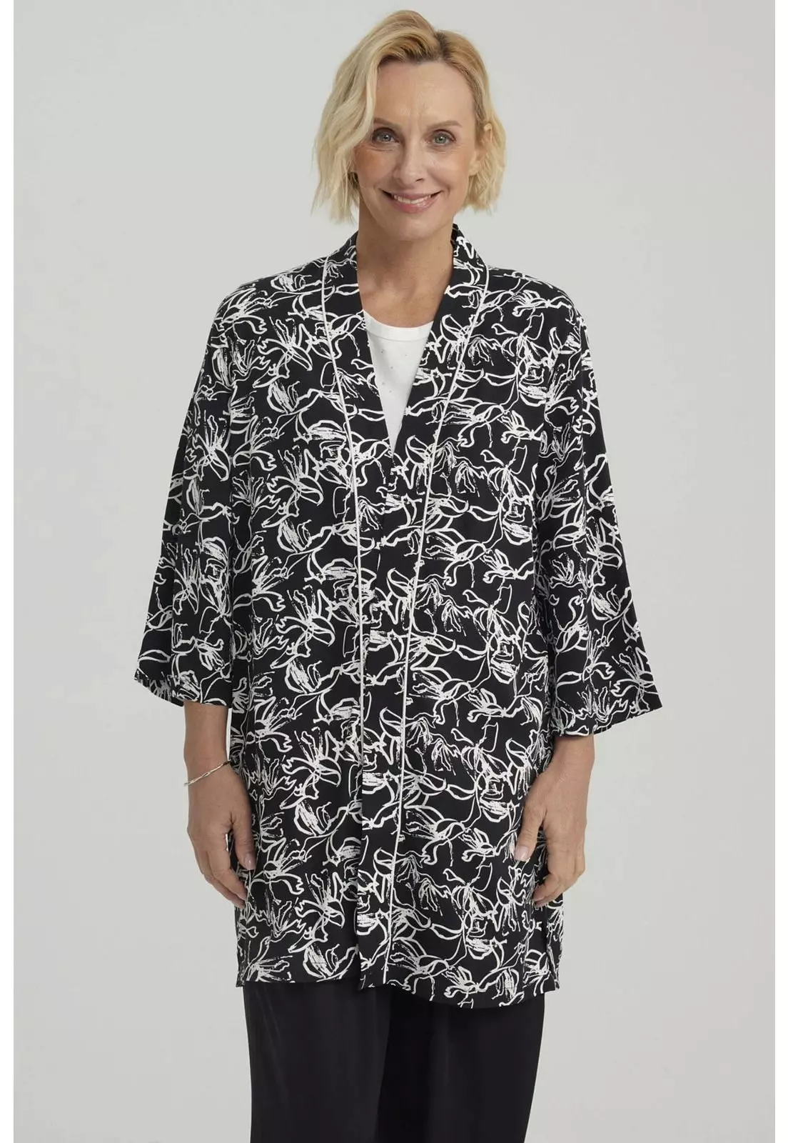 Blusa Mujer Roll Up Negro / Blanco-0