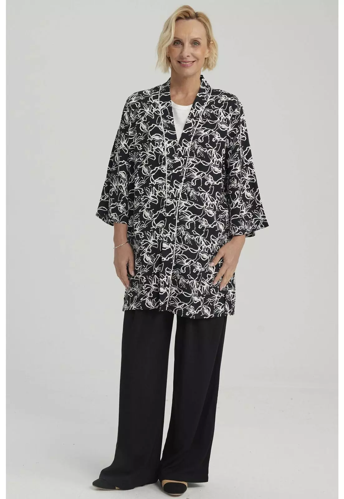 Blusa Mujer Roll Up Negro / Blanco-3