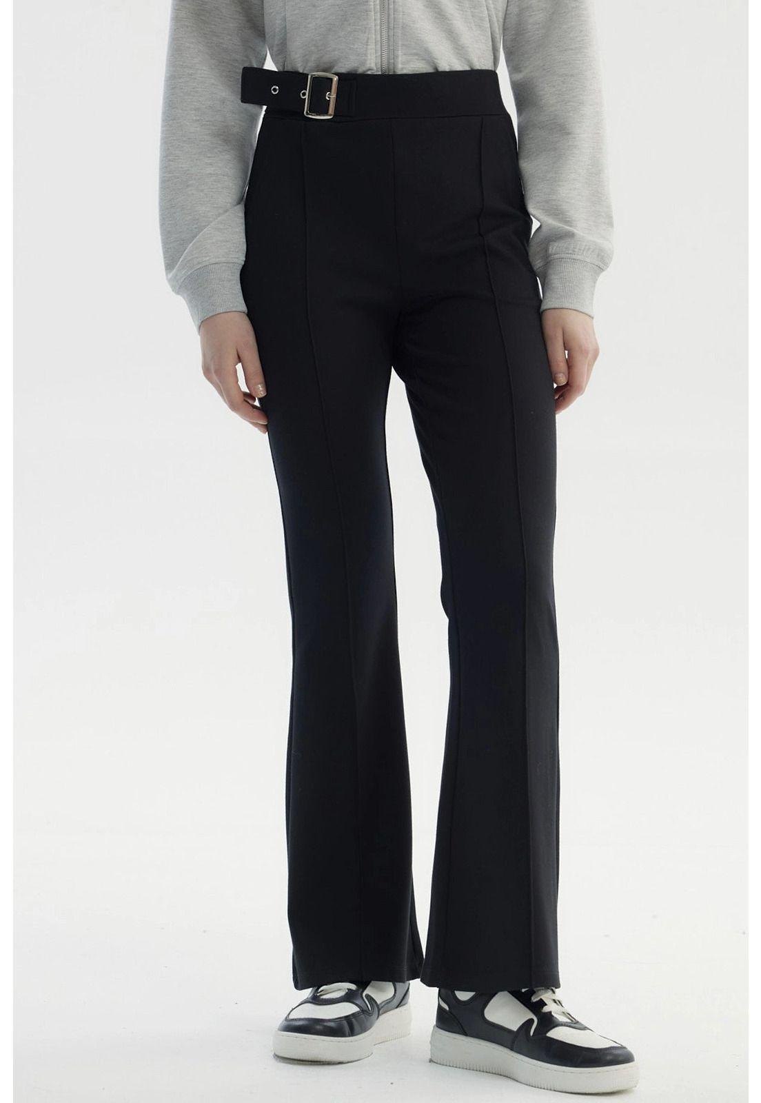 Pantalón Mujer Aplicación Hebilla Negro - ll-0