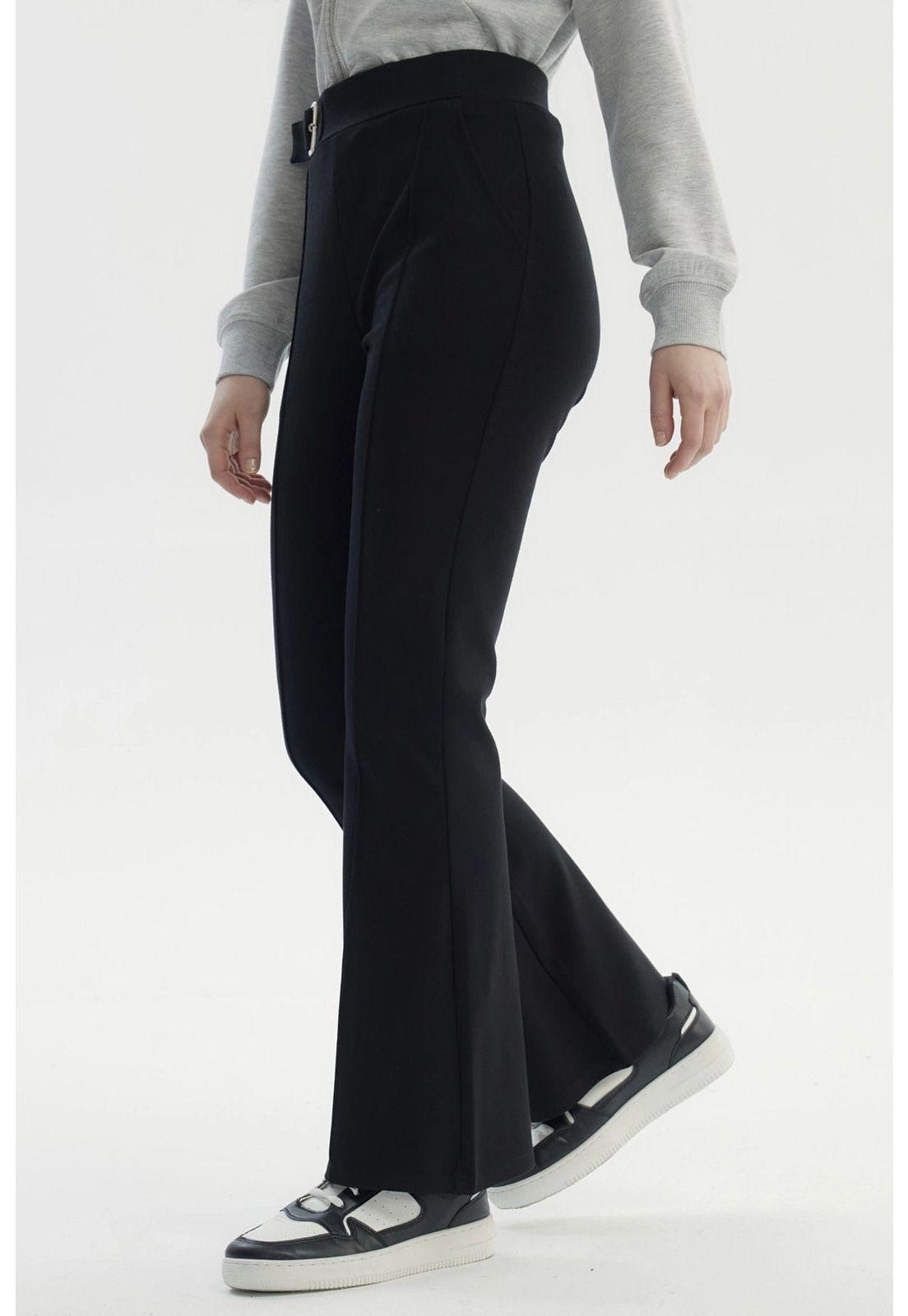 Pantalón Mujer Aplicación Hebilla Negro - ll-1