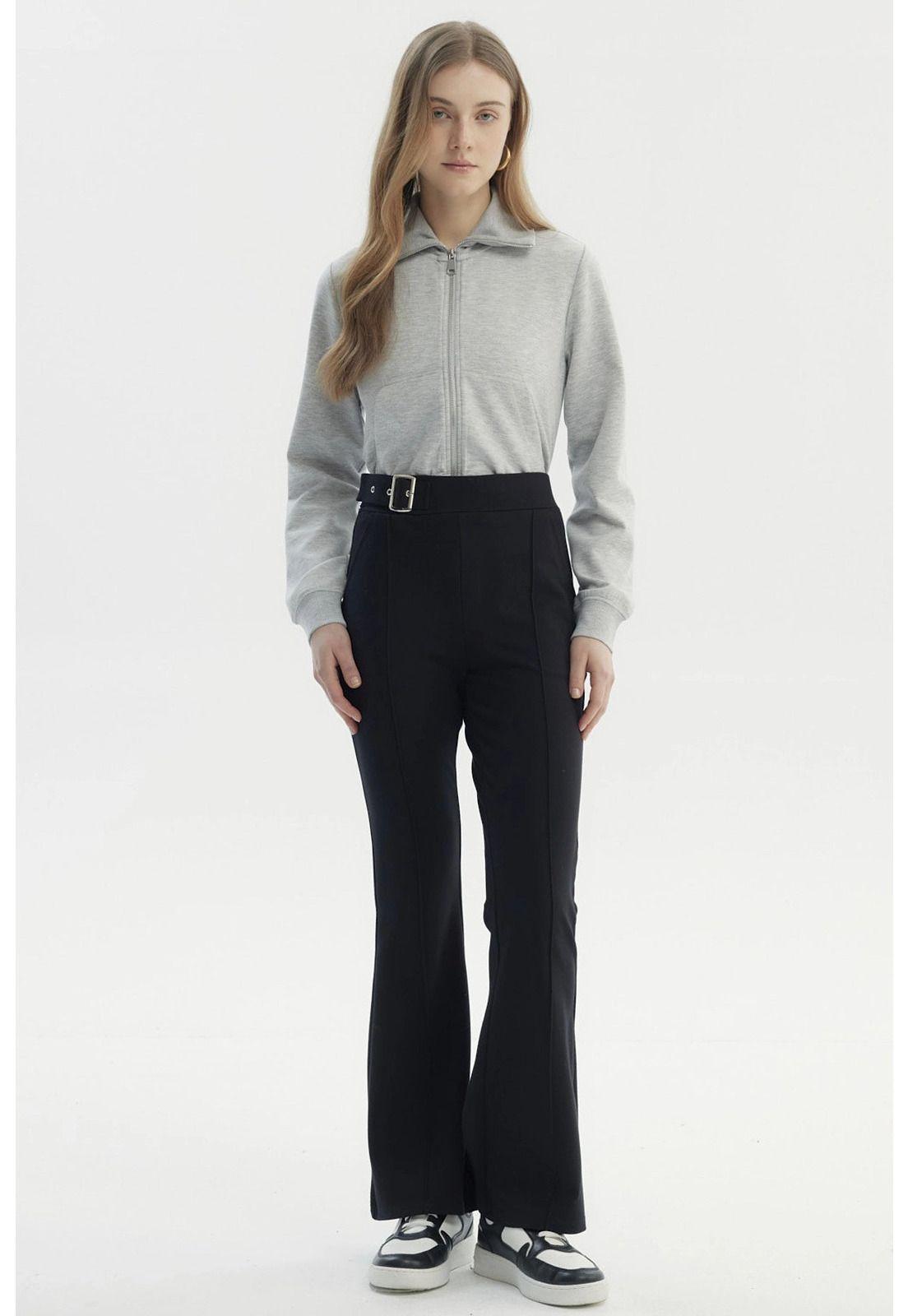 Pantalón Mujer Aplicación Hebilla Negro - ll-3