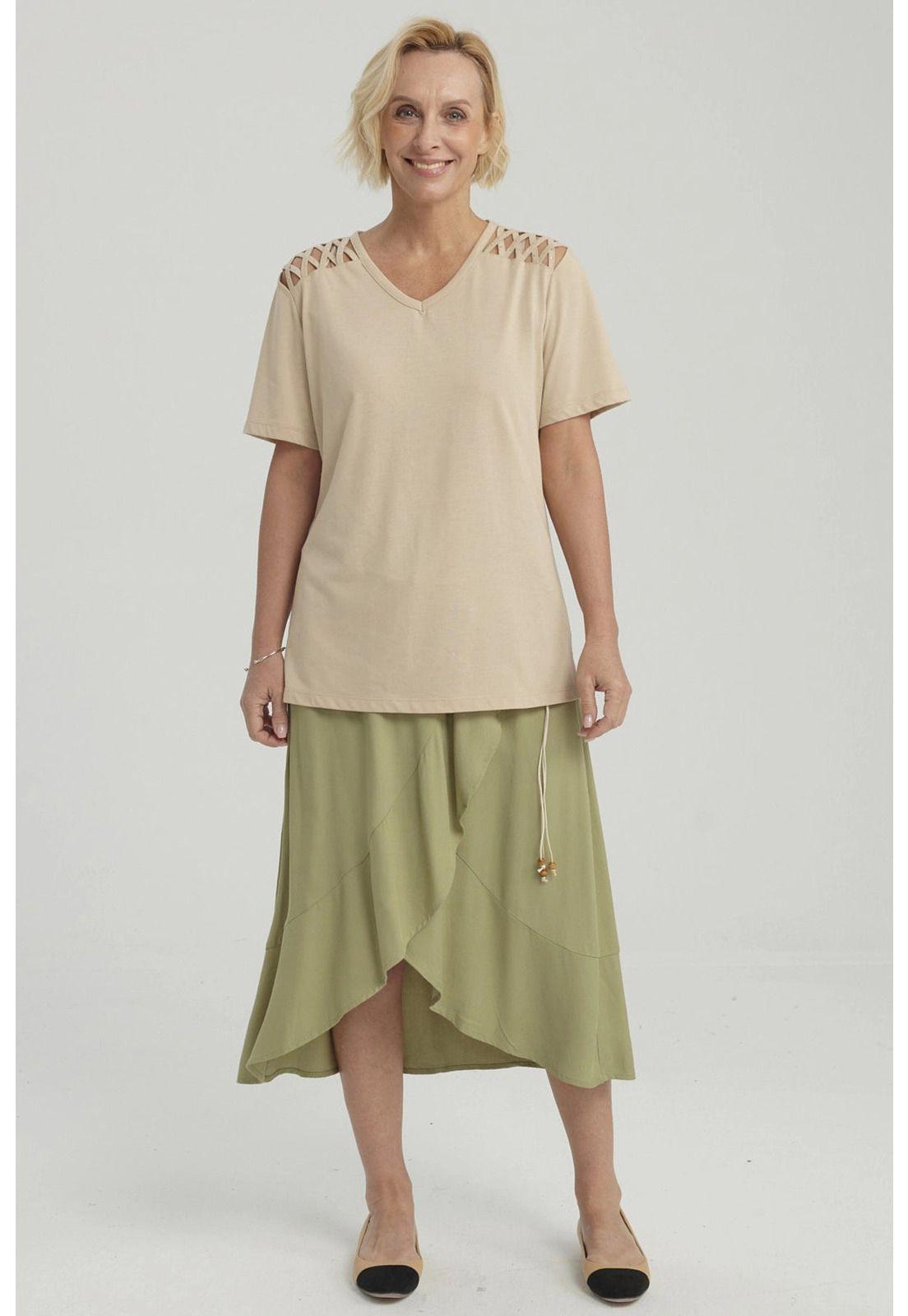 Falda Mujer Detalle Cinturón Verde Claro-3