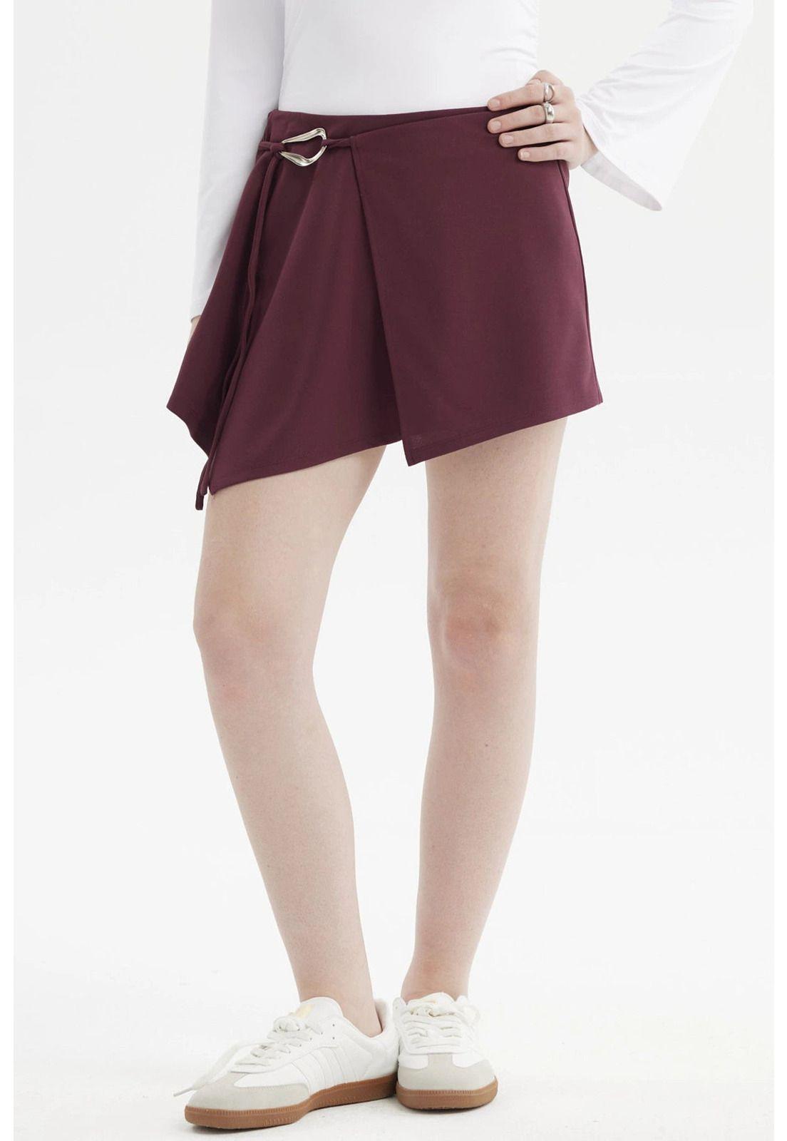 Short Mujer Falda Short Burdeo-0