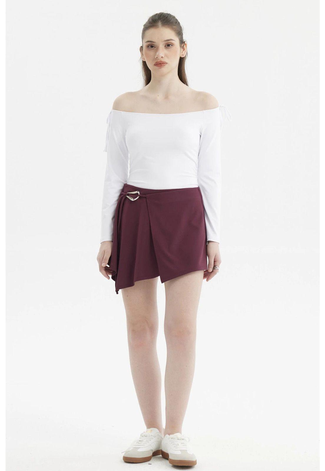 Short Mujer Falda Short Burdeo-3