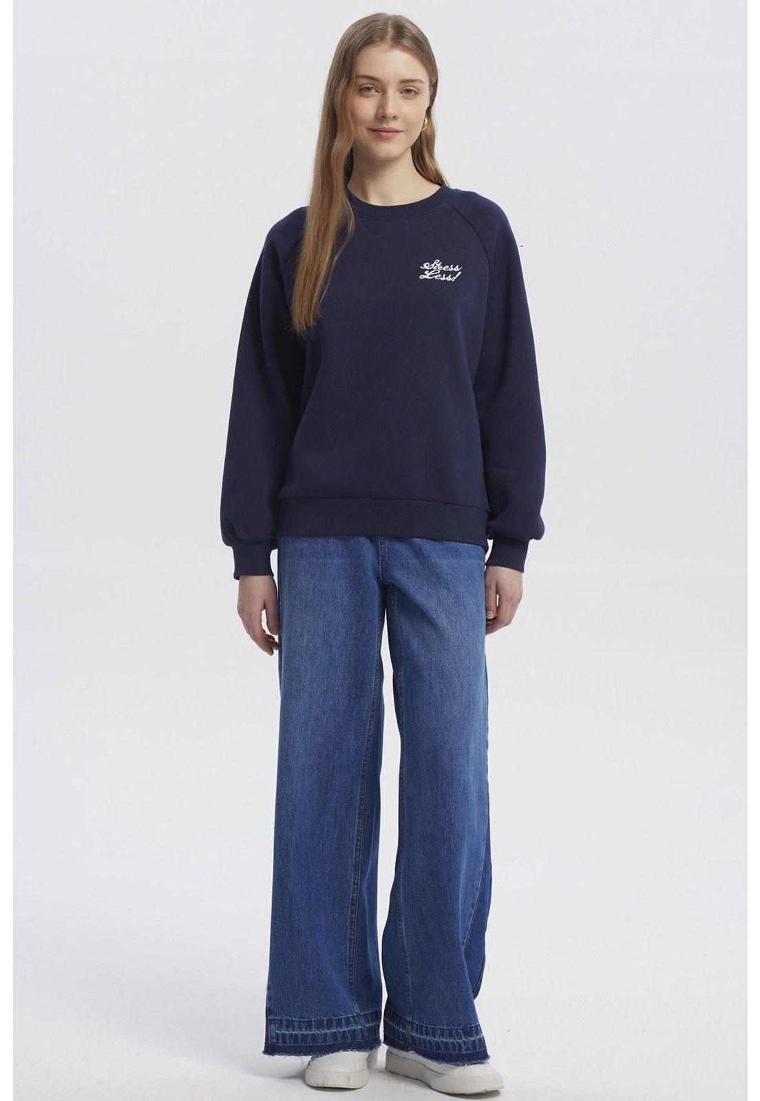 Polerón Mujer Oversize Print Azul Oscuro-3