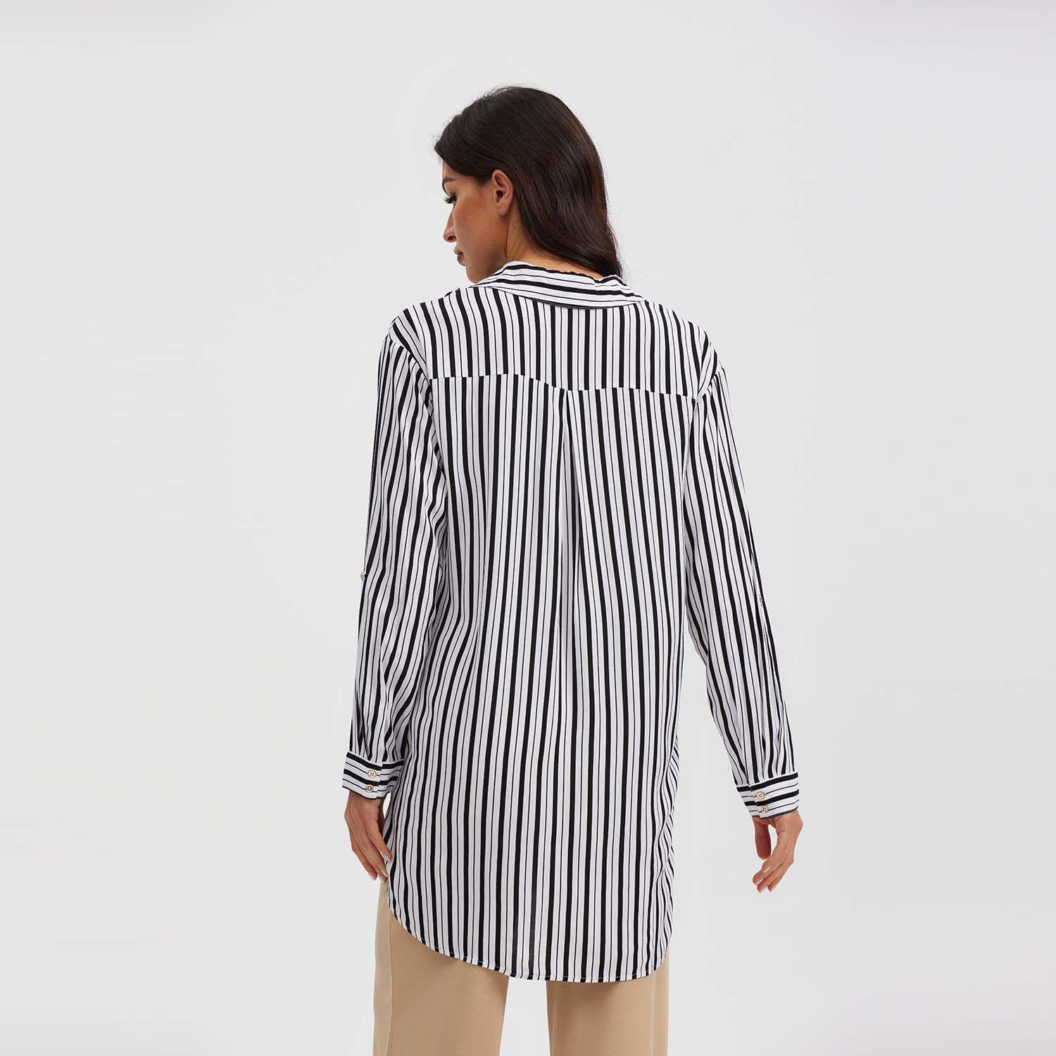 Blusa Mujer Larga Con Botón Negro / Blanco-2