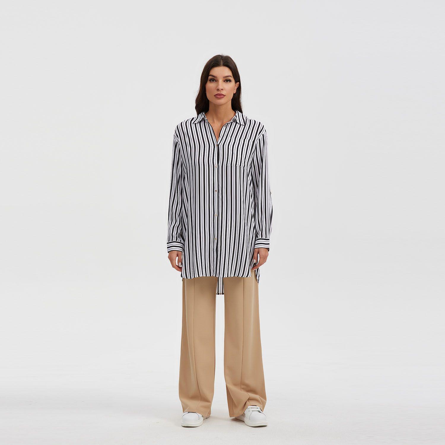 Blusa Mujer Larga Con Botón Negro / Blanco-3