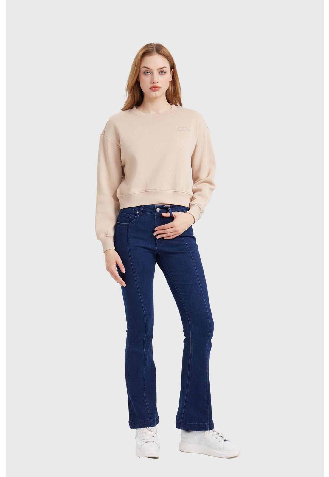 Polerón Mujer Cropped Bordado Beige-3