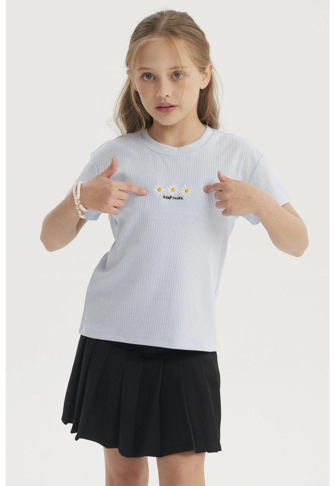 Polera Niña Mini Print Posicional Celeste-0