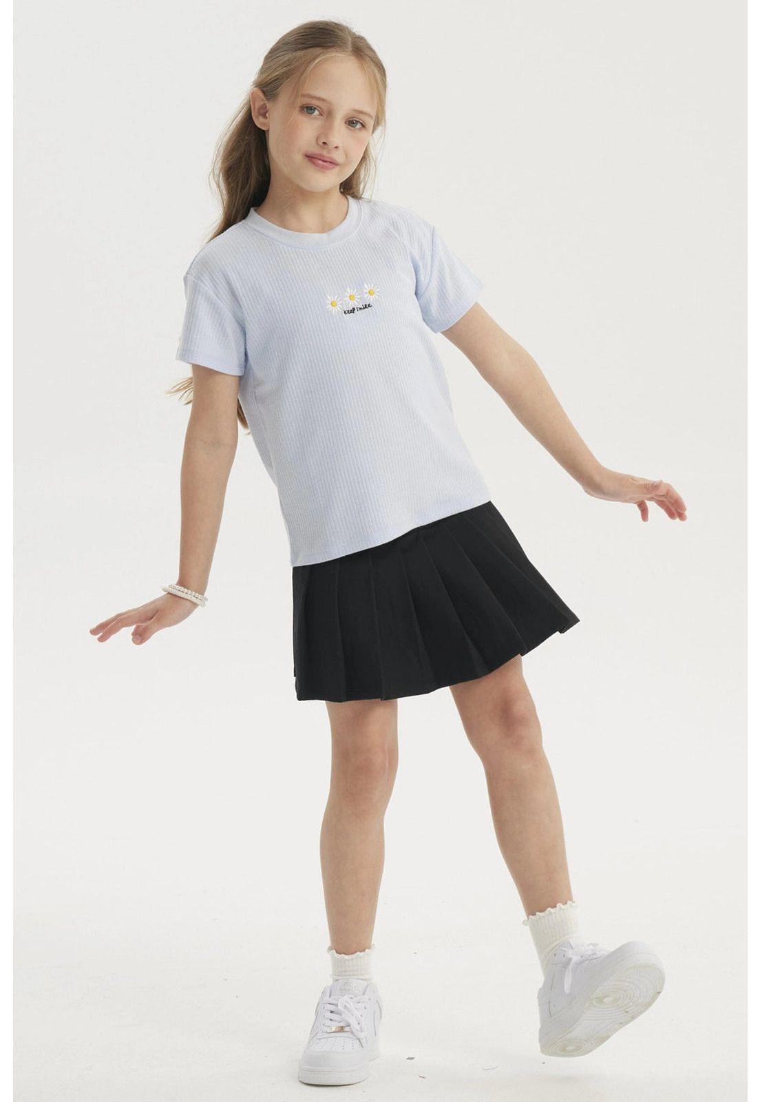 Polera Niña Mini Print Posicional Celeste-3