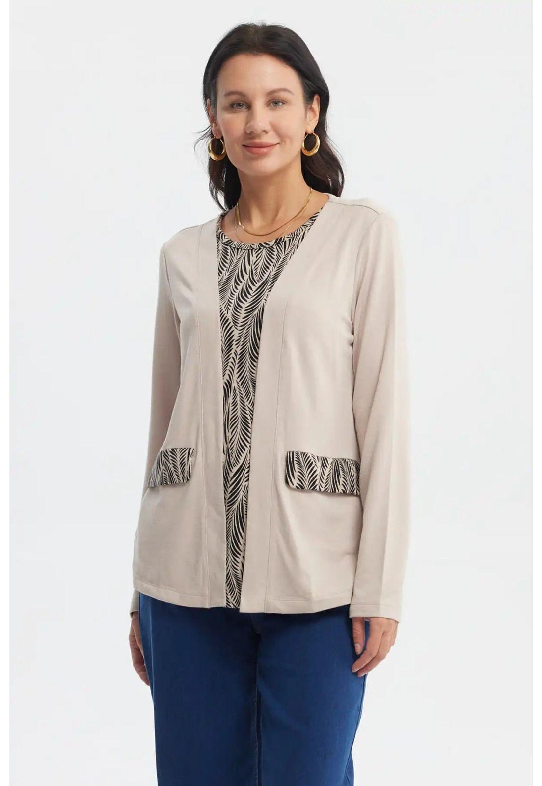 Sweater Mujer Casual Cuello Redondo Beige-0