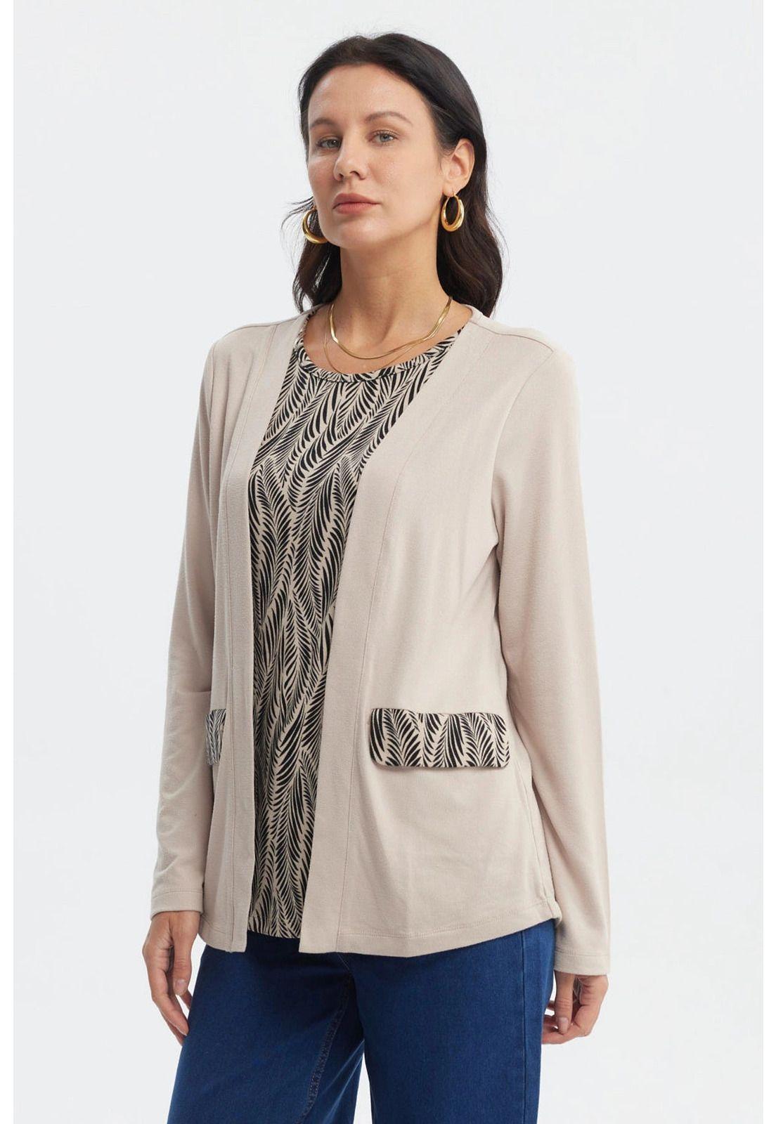 Sweater Mujer Casual Cuello Redondo Beige-1