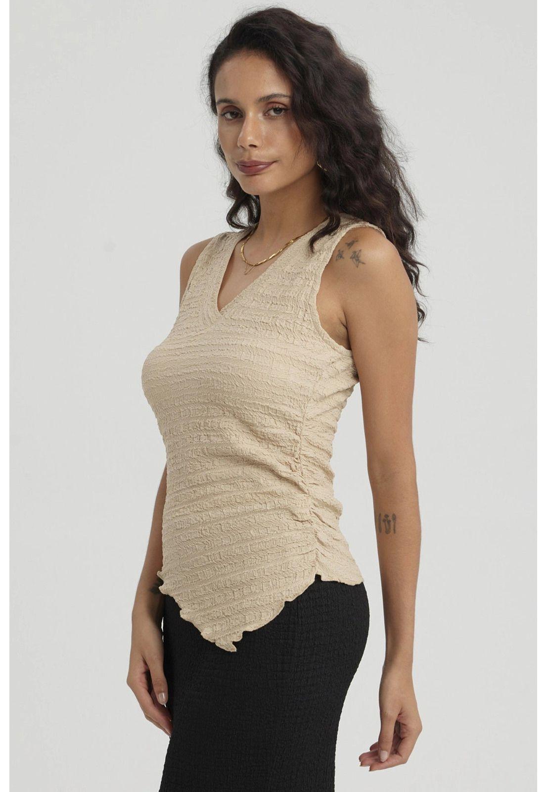 Polera Mujer Recogido Beige Oscuro-5