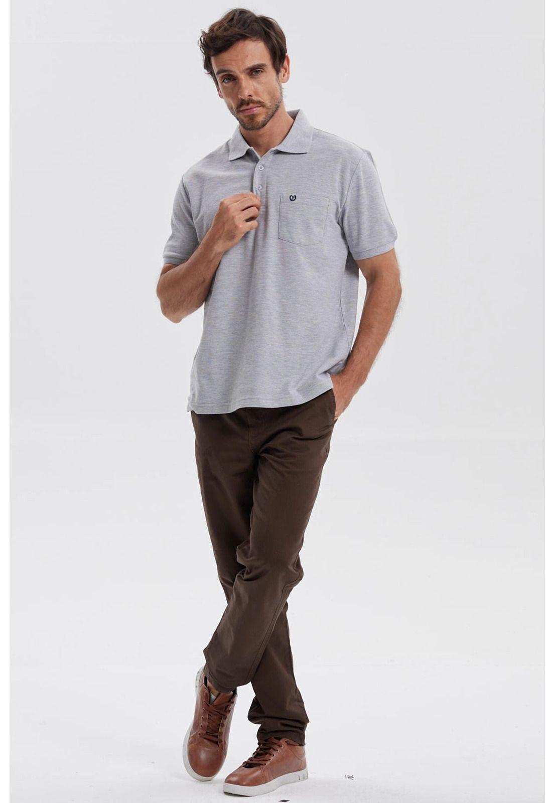 Polera Hombre Piqué Básica Lisa Gris Melange - lV-3