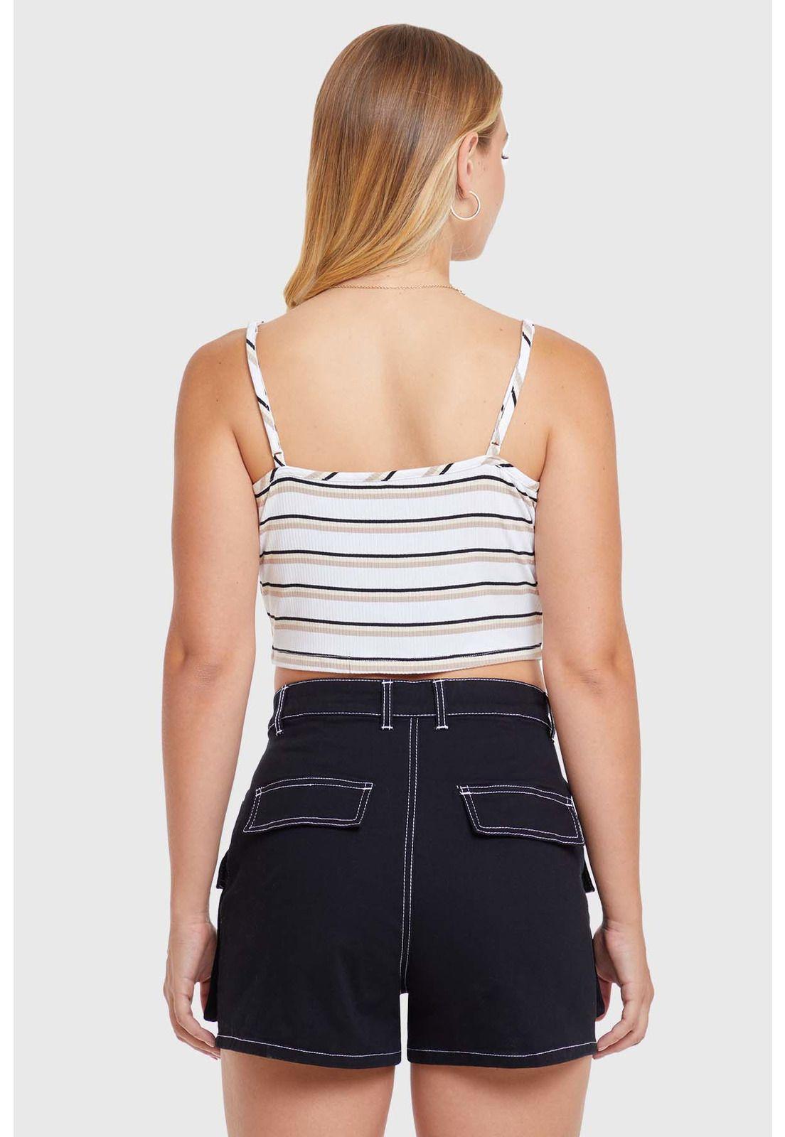 Polera Mujer Top Rayas Recogido Nude-2