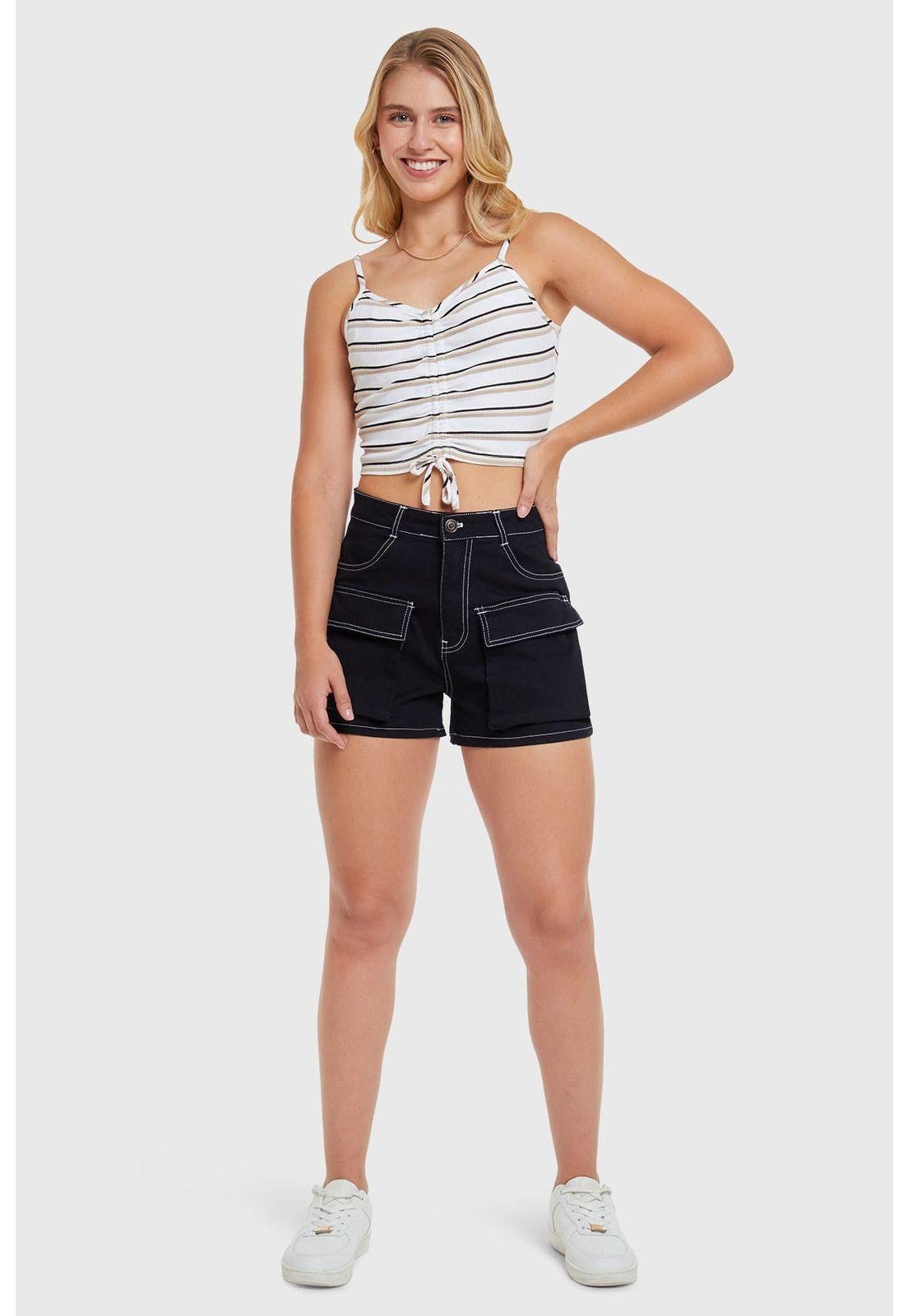 Polera Mujer Top Rayas Recogido Nude-3