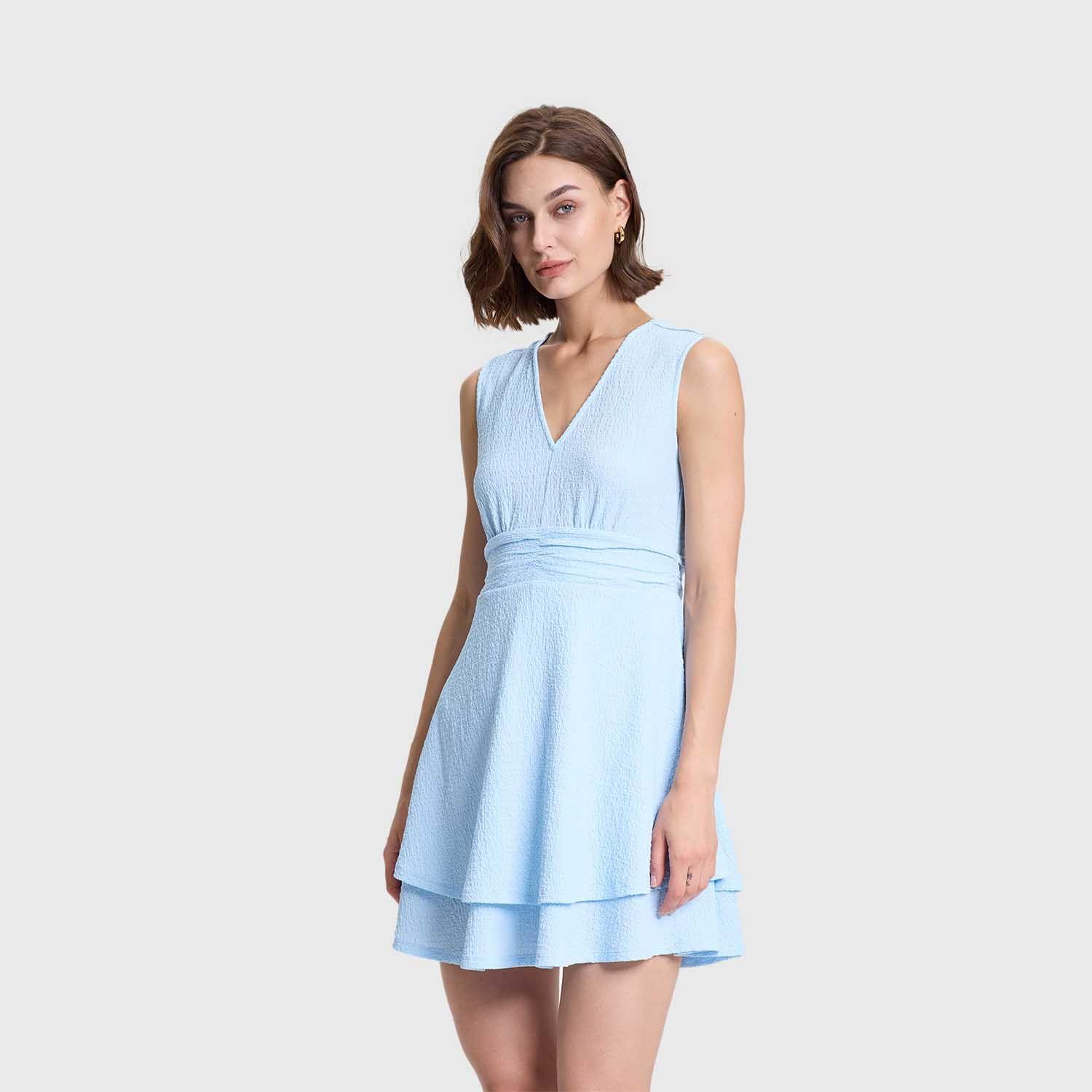 Vestido Mujer Corto Doble Capa Celeste Fashions Park-1