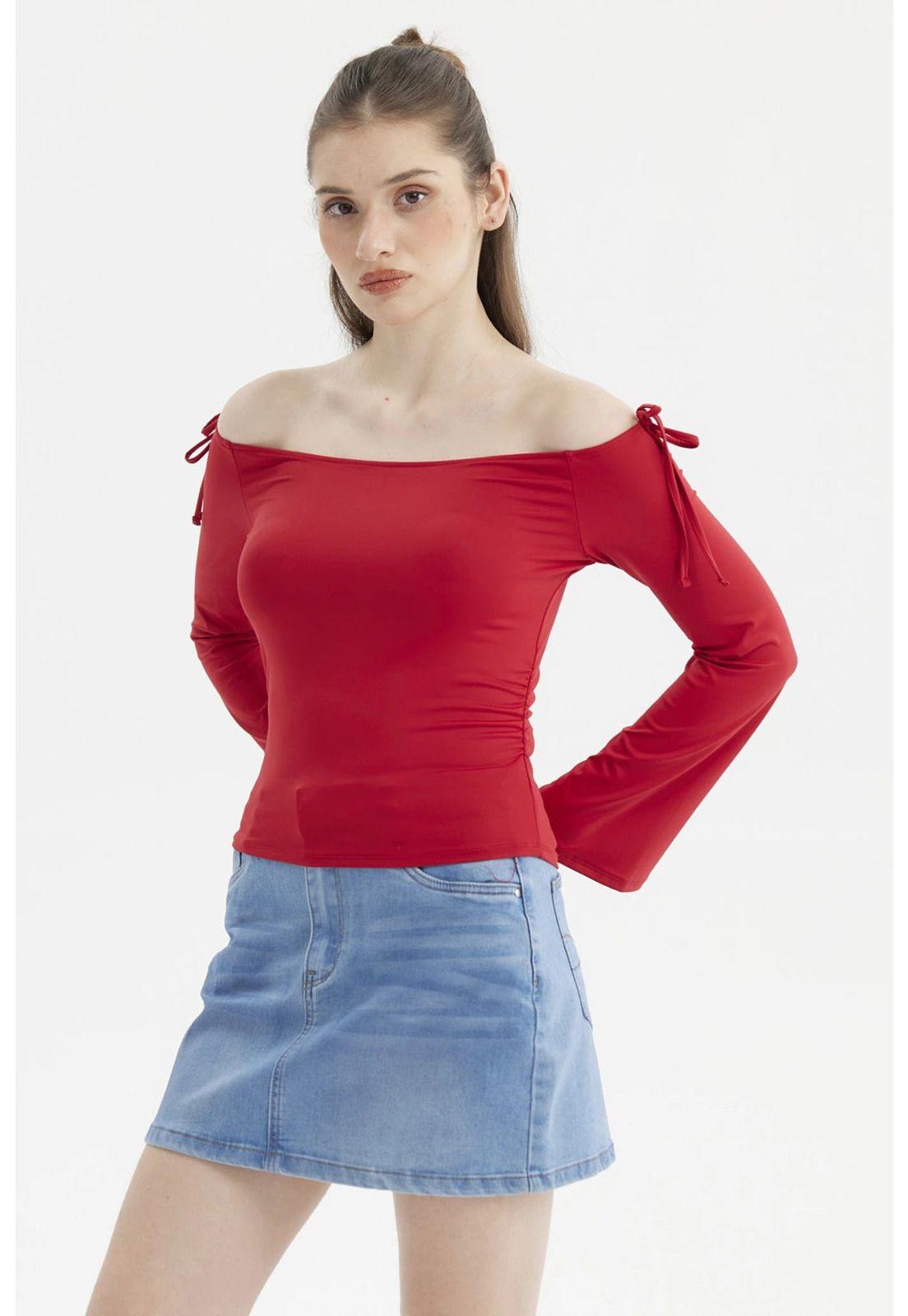 Polera Mujer Bardot Hombros Rojo-1