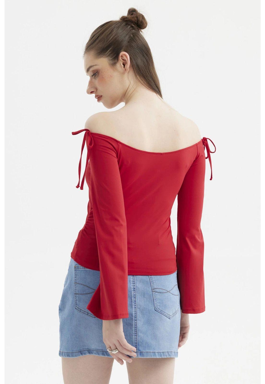 Polera Mujer Bardot Hombros Rojo-2