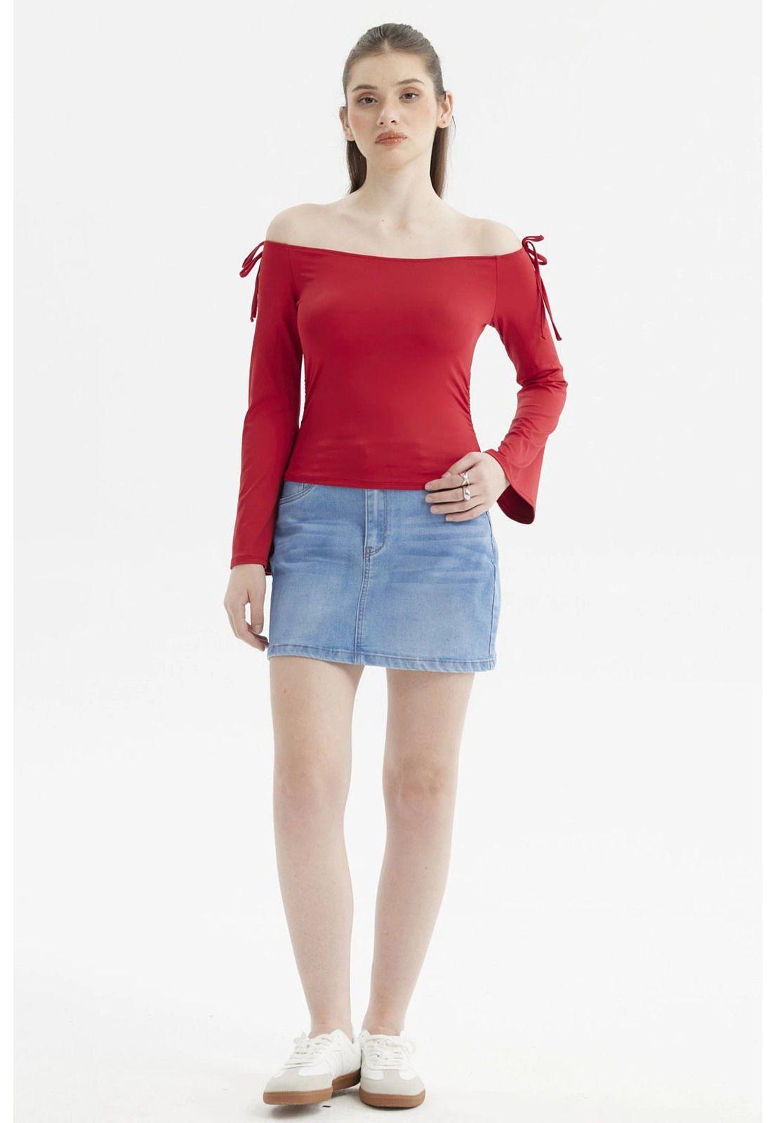 Polera Mujer Bardot Hombros Rojo-3