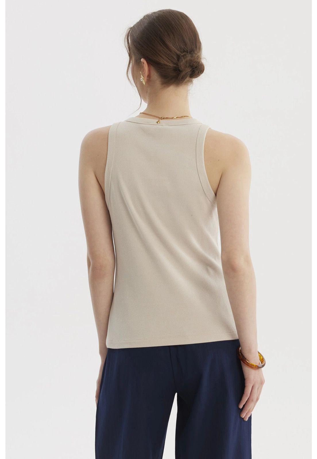 Polera Peto Mujer Básico Liso Rib Arena-2