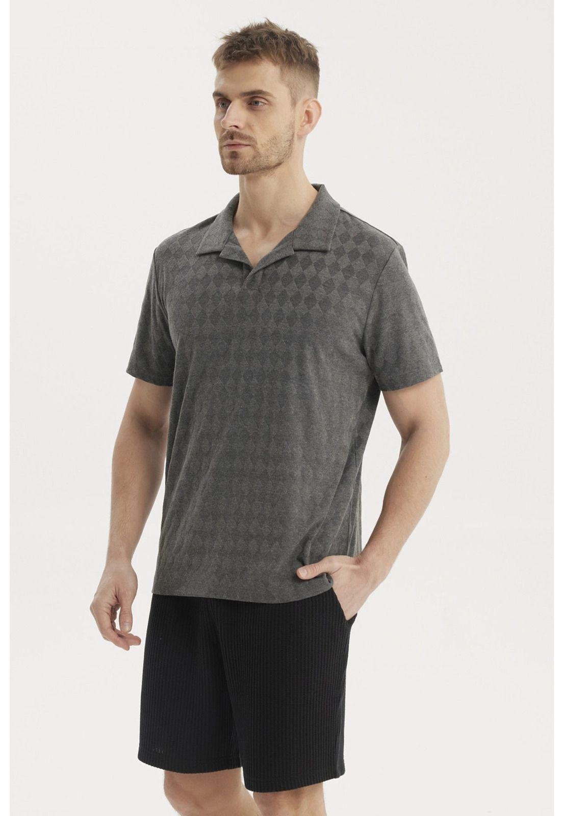 Polera Hombre Slim Cuello Camisero Gris Melange-1