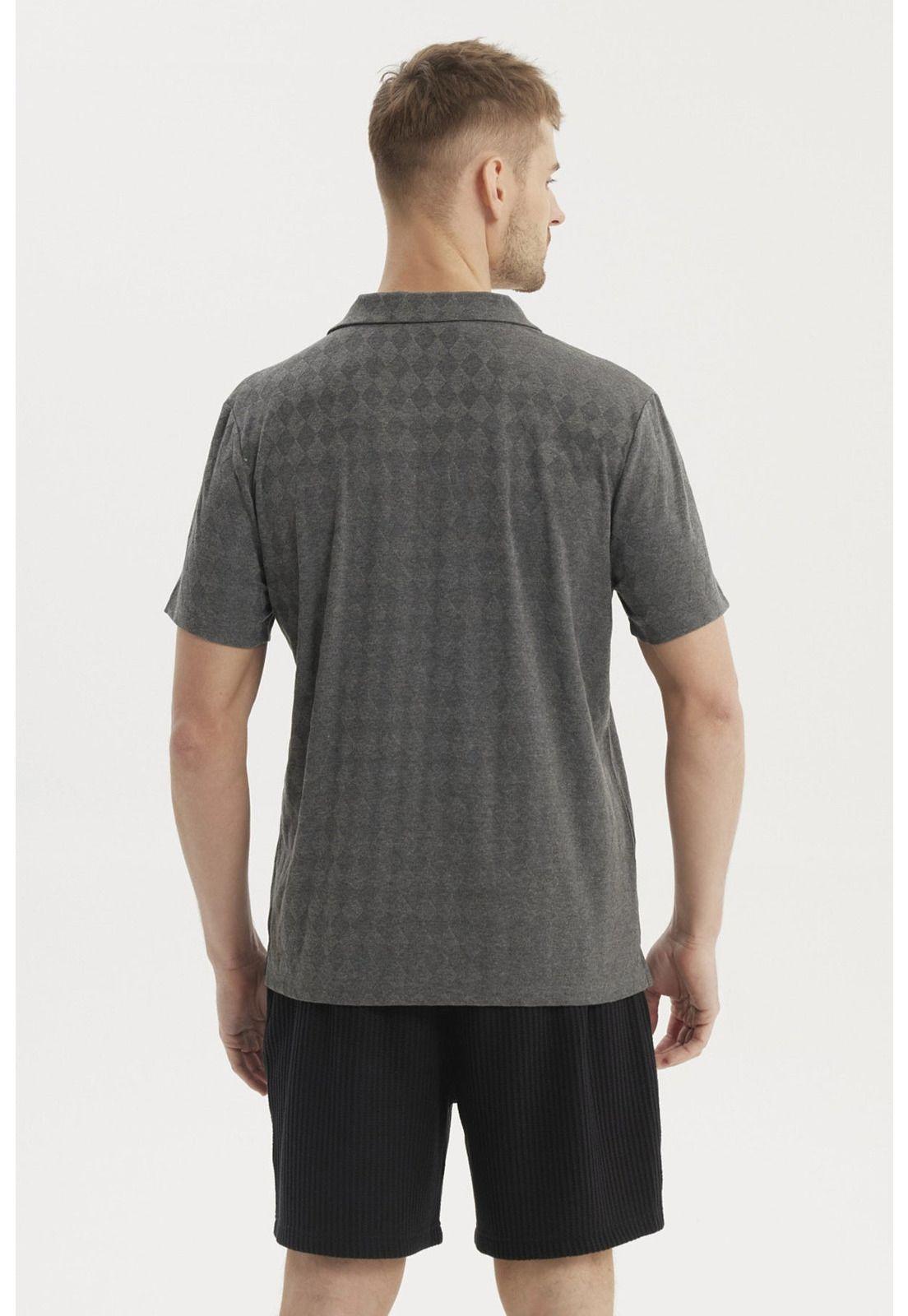 Polera Hombre Slim Cuello Camisero Gris Melange-2