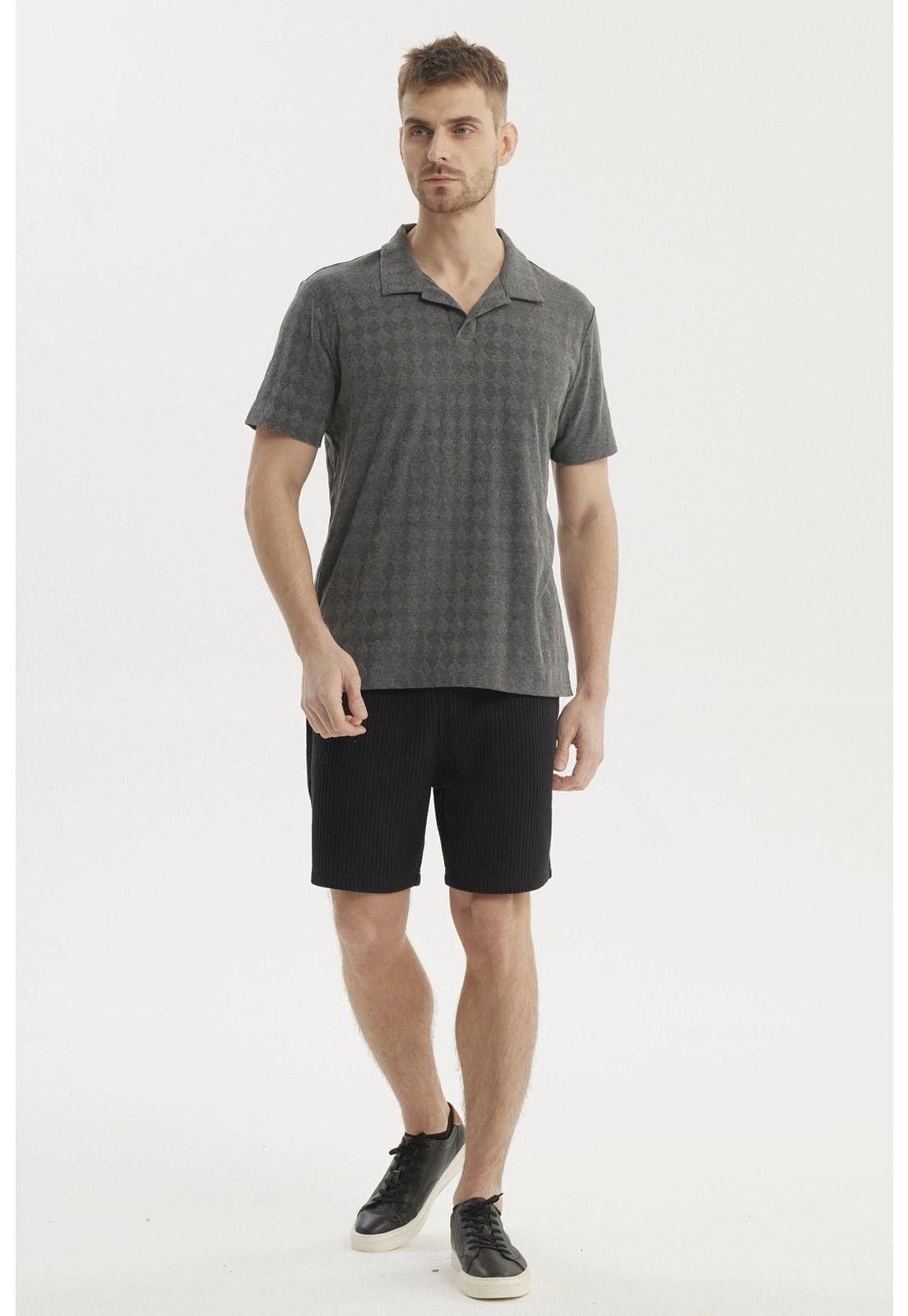 Polera Hombre Slim Cuello Camisero Gris Melange-3