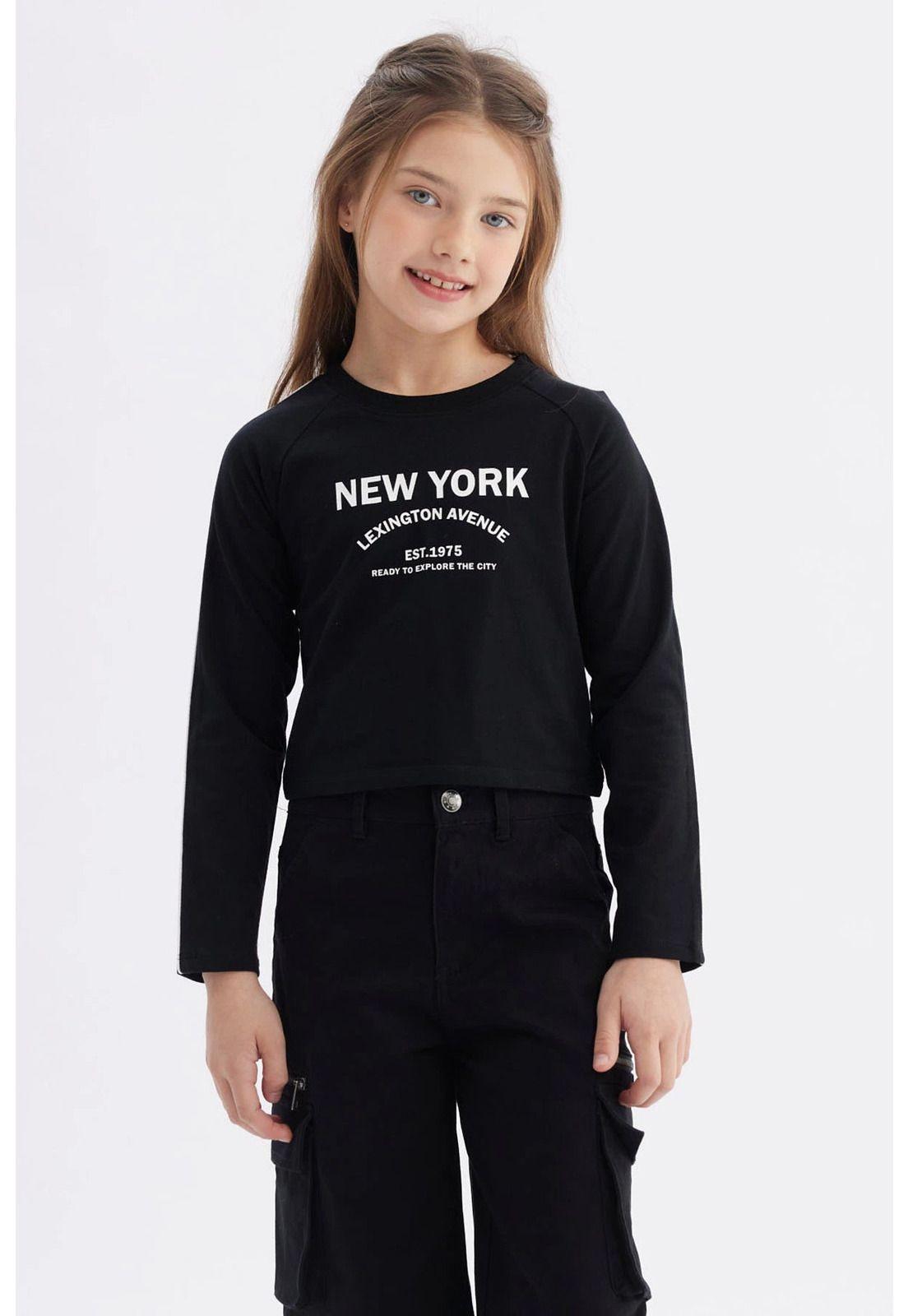 Polera Niña Piping Y Print Negro-0