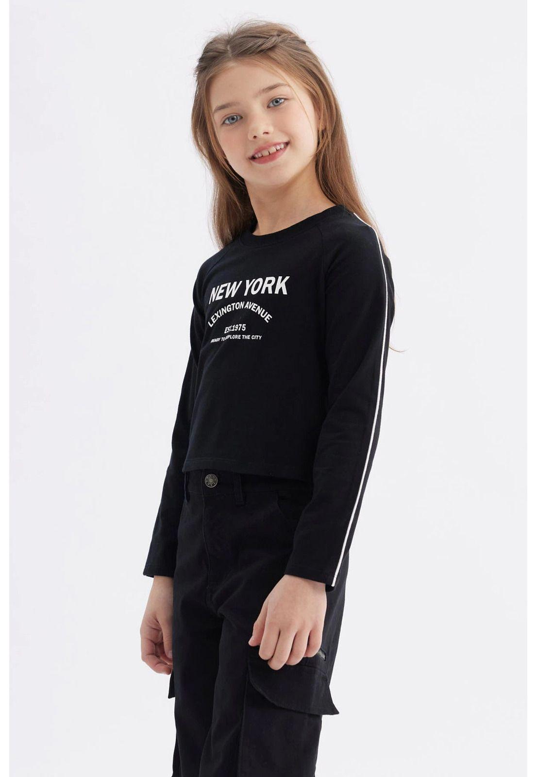 Polera Niña Piping Y Print Negro-1