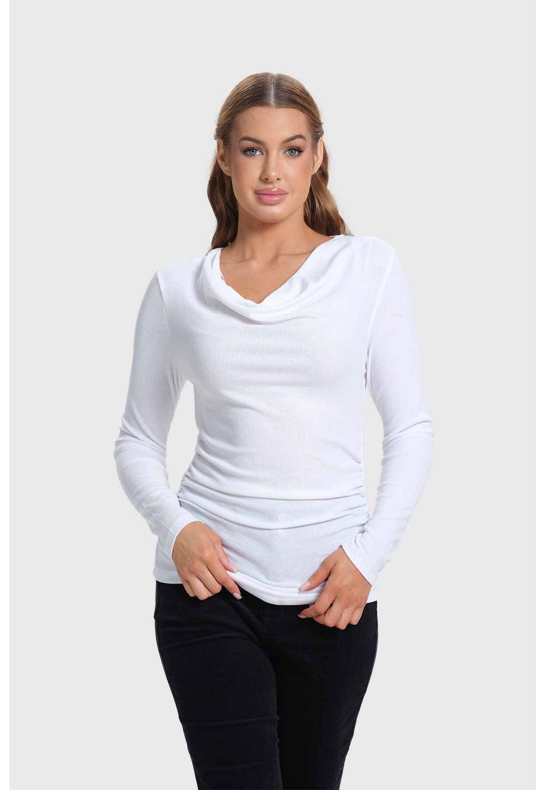 Polera Mujer Drapeado Blanco-0
