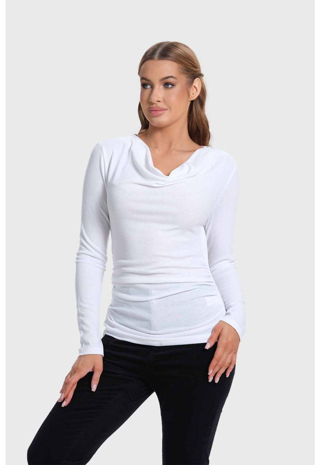 Polera Mujer Drapeado Blanco-1
