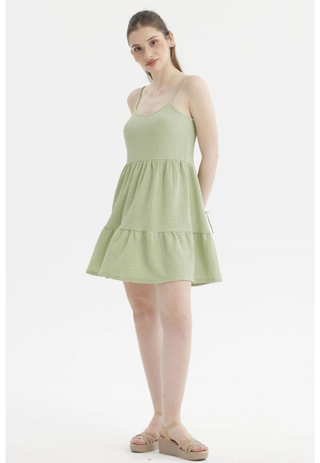 Vestido Mujer Textura Verde Claro-3