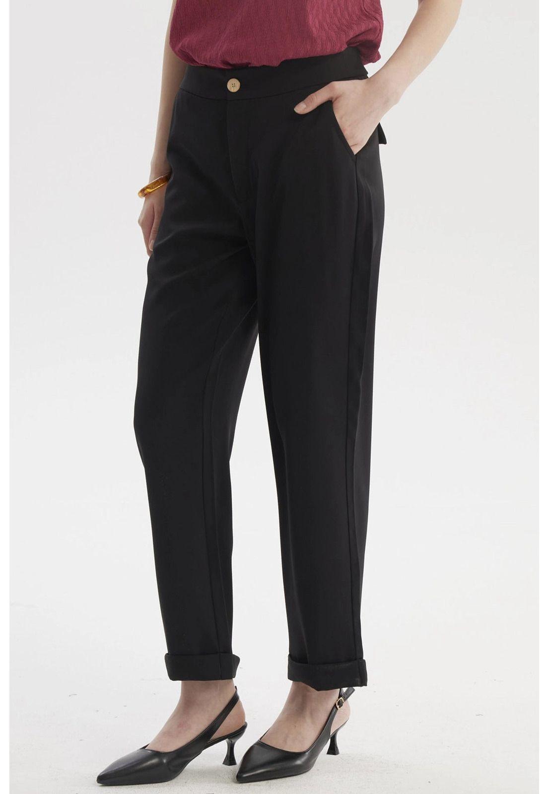 Pantalón Mujer Sastrero Dobladillo Basta Negro-1