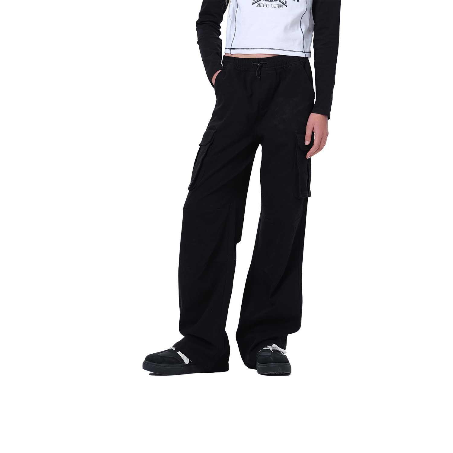 Pantalón Niña Cargo Recto Pretina Elasticada Negro-0
