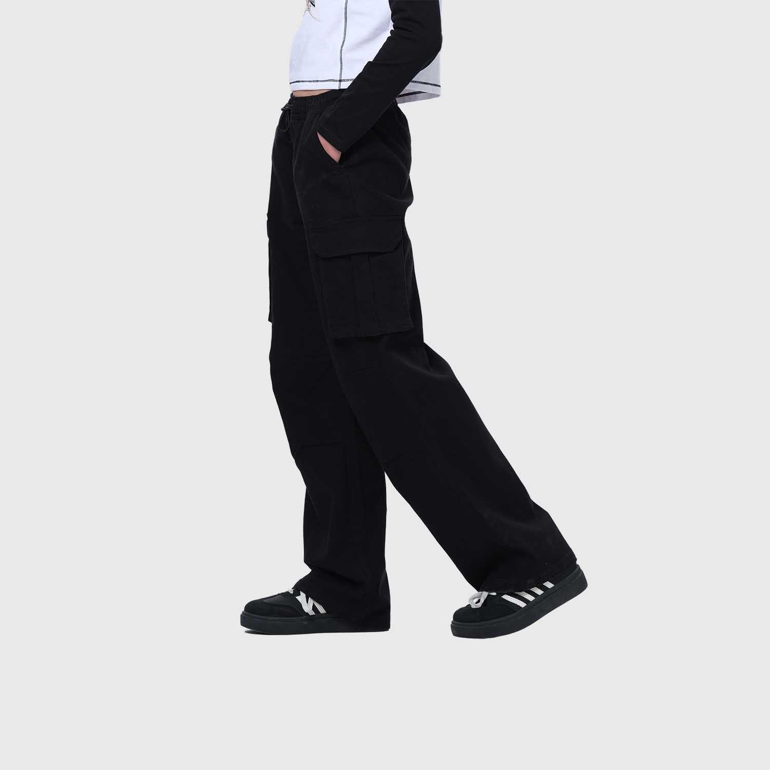 Pantalón Niña Cargo Recto Pretina Elasticada Negro-1