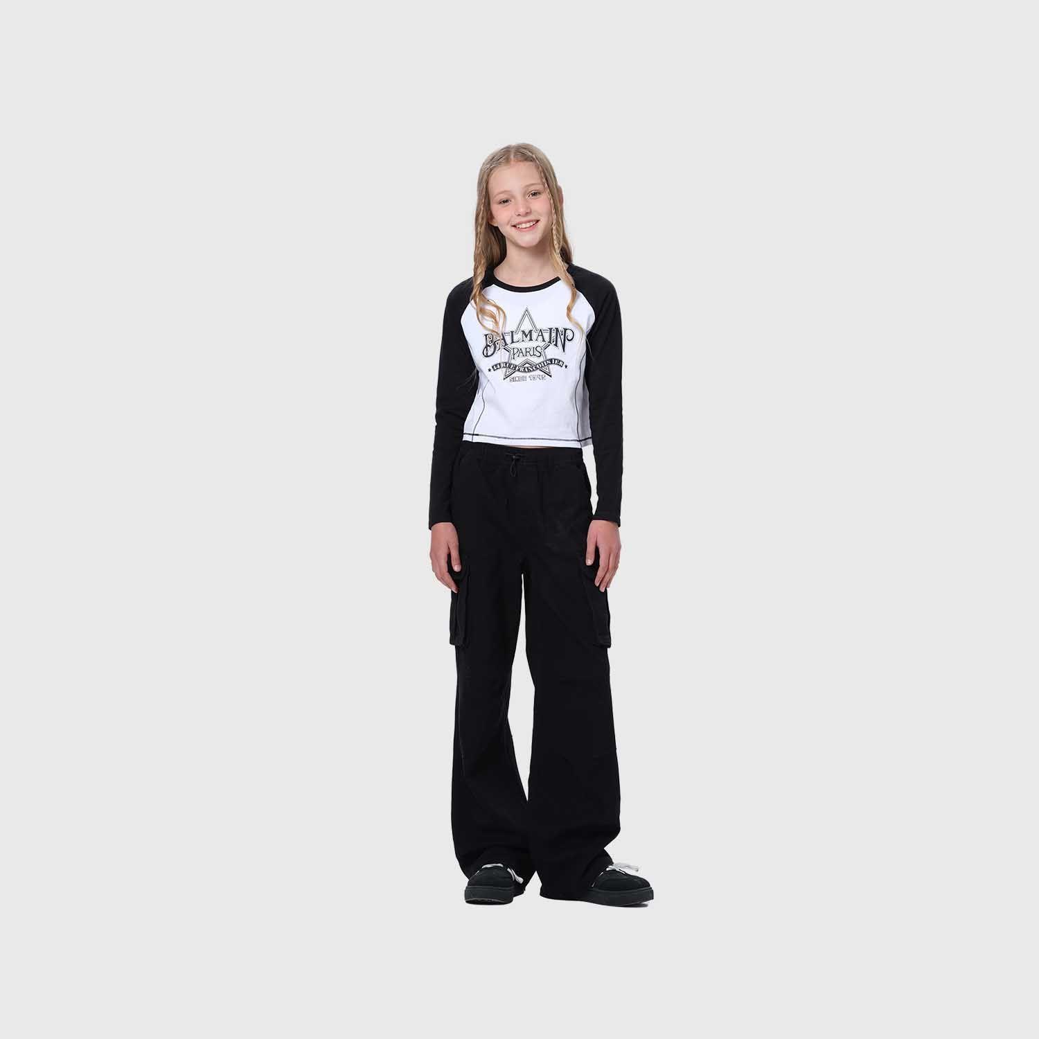 Pantalón Niña Cargo Recto Pretina Elasticada Negro-3