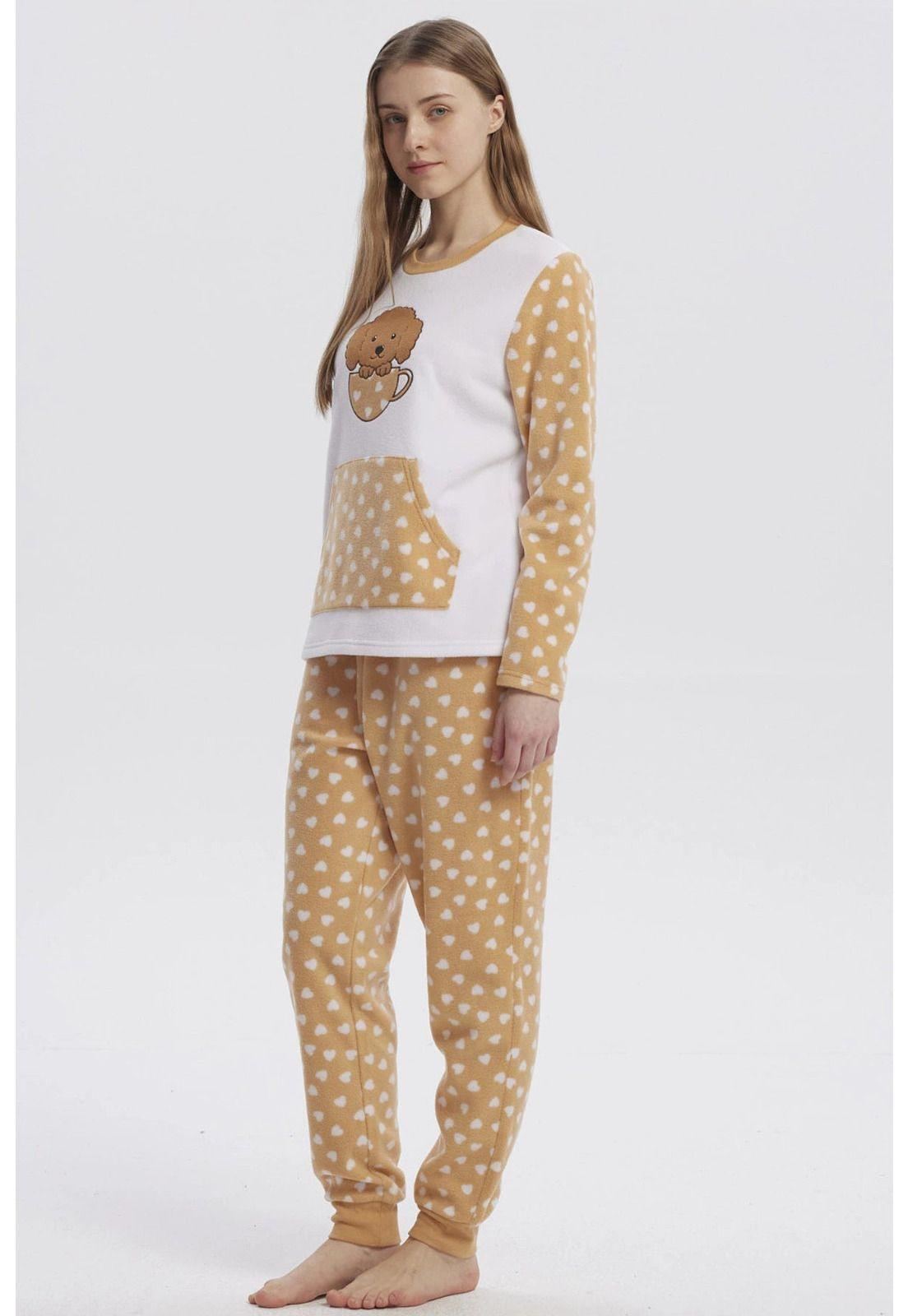 Pijama Mujer Pijama Polera Y Pantalón Beige-3