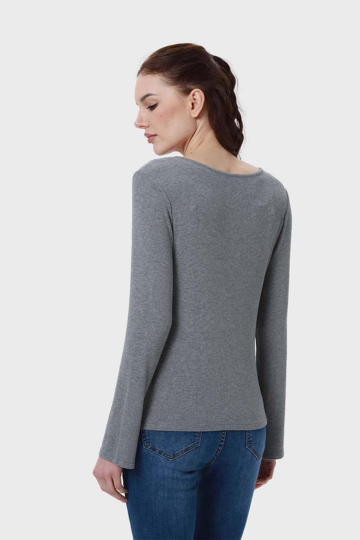 Polera Mujer Recogido Con Botones Gris-2