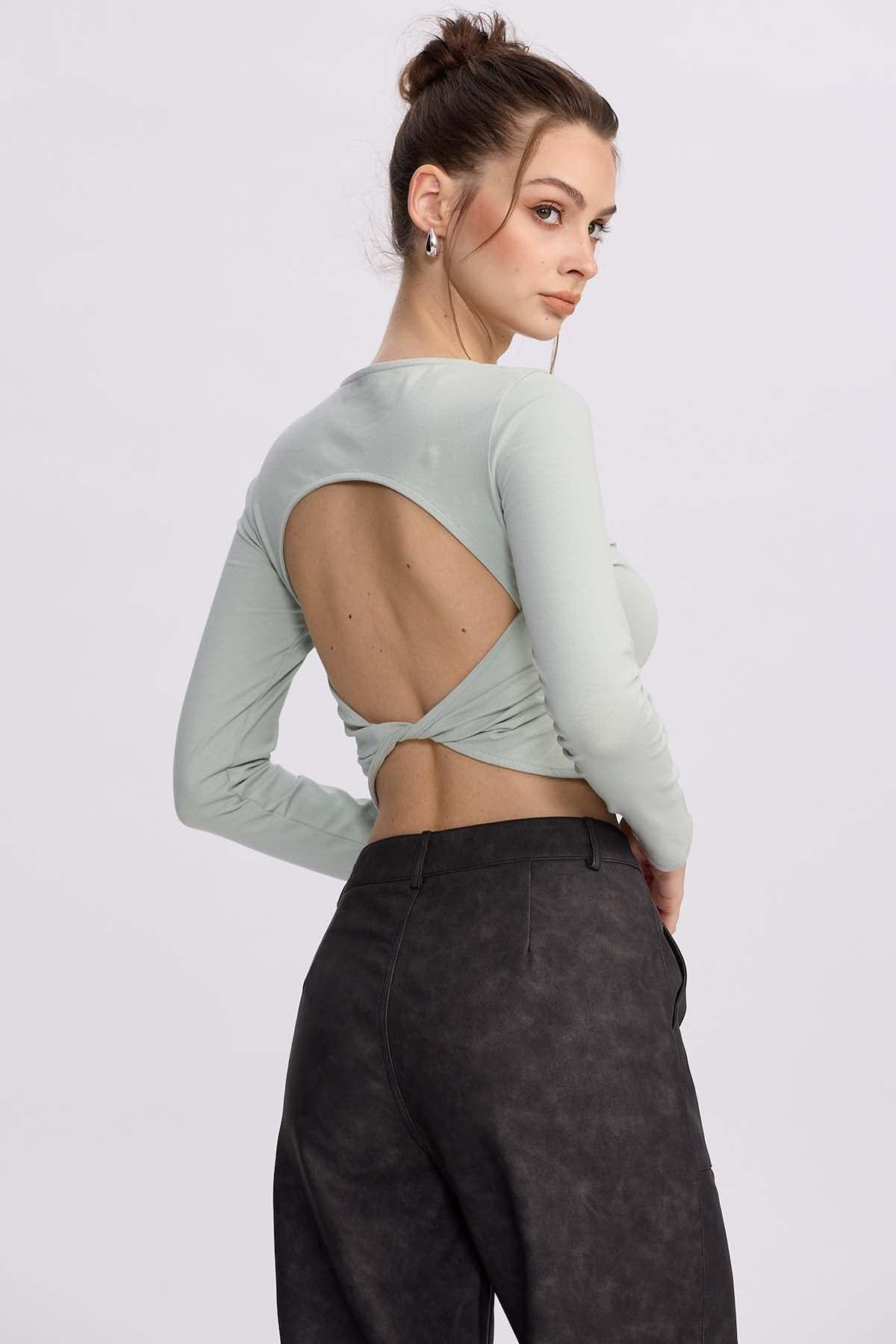 Polera Mujer Sin Espalda Verde Agua-2