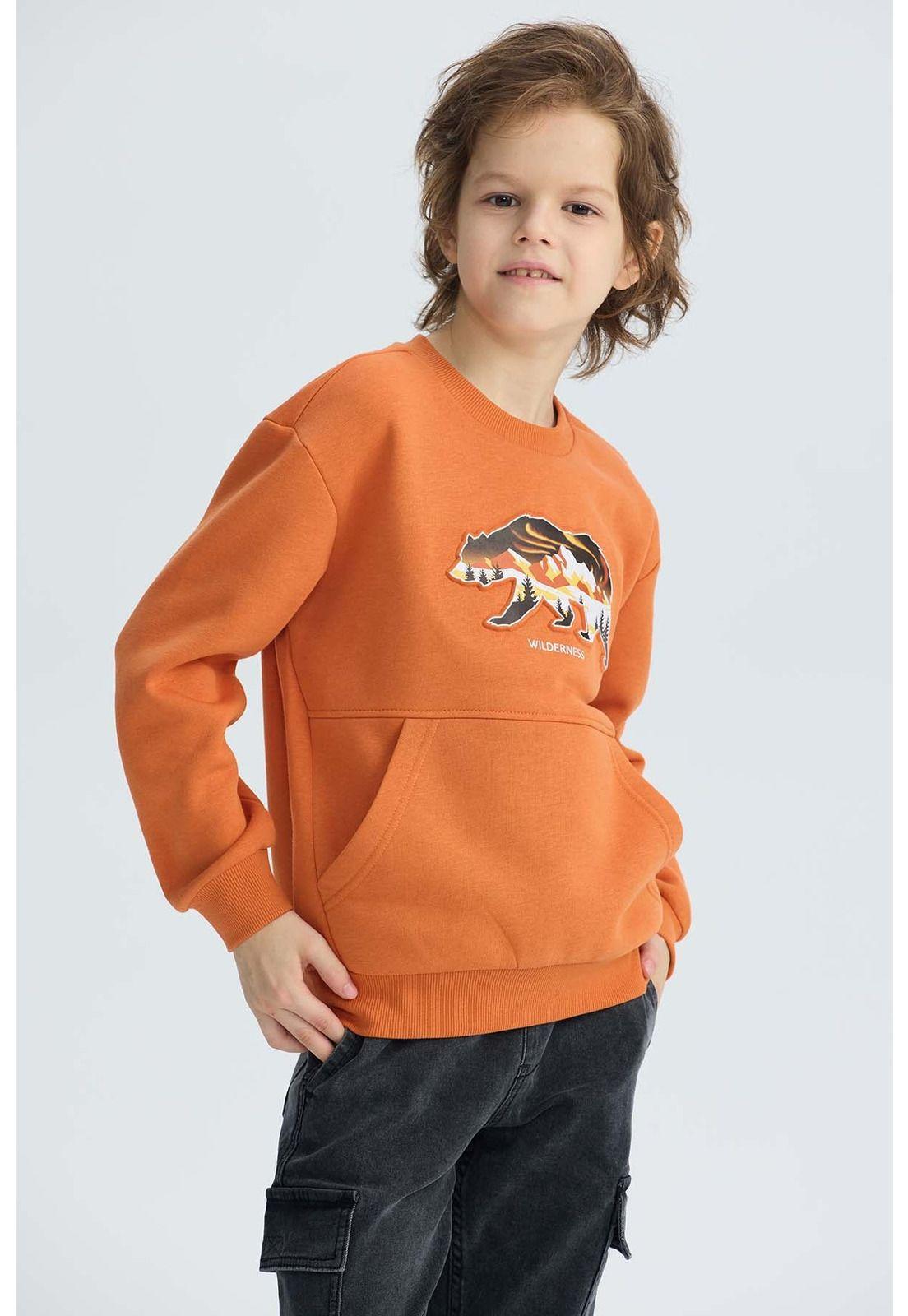 Polerón Niño Cerrado Con Relieve Naranjo-0